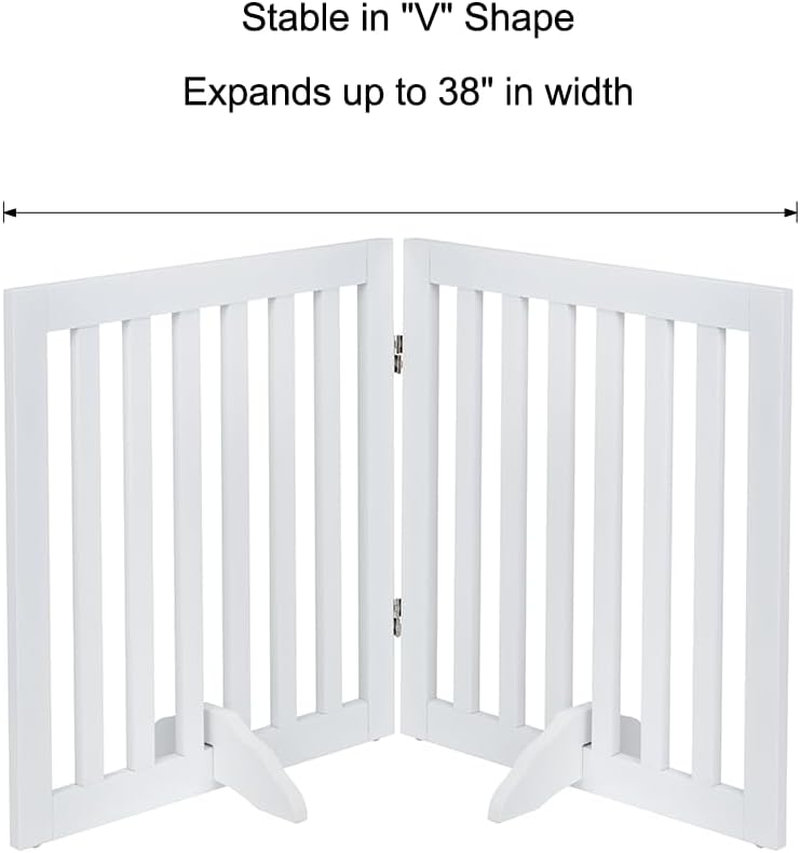 Unipaws 61Cm H Free Standing Pet Gate for Cat, Wooden Gates for Doorway, Stairs, Foldable Pet Fence for House, Expandable Dog Barrier, Indoor Use, White