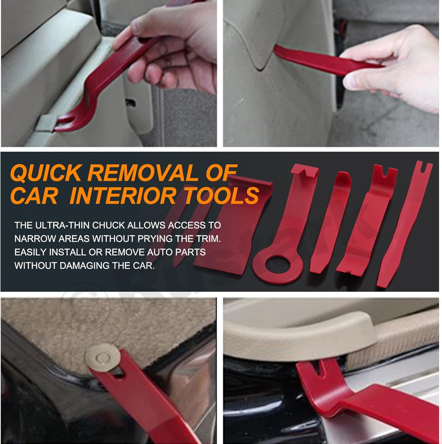 Rustark 8Pcs Auto Car Trim Removal Tool Kit Pry Tool Set Car Trim Removal Tool Interior Door Panel Fastener Removal Tool for Auto Car Clip Audio Dashboards Panel Installer image number 1