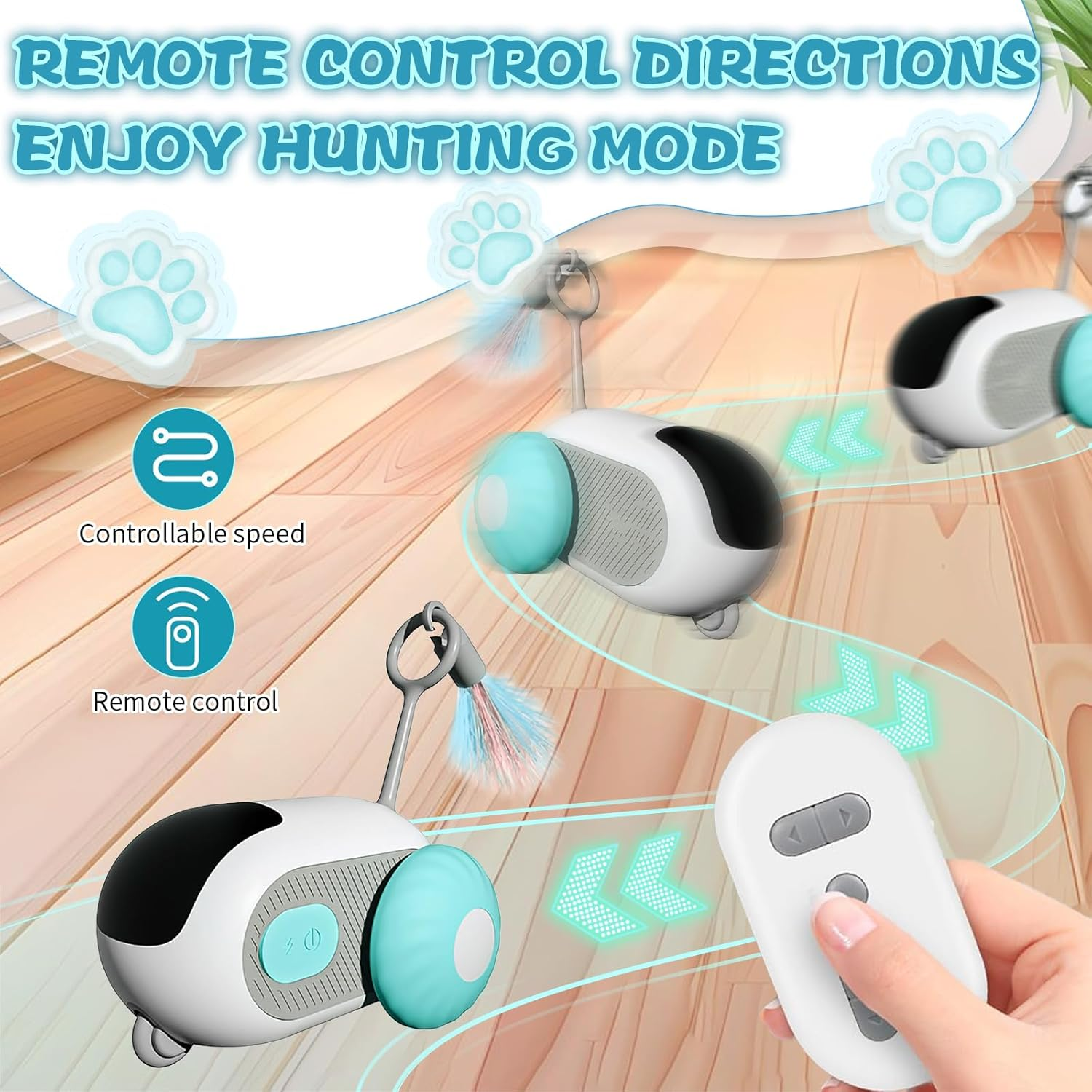 Cat Toy Cat Toy Self-Employment Cat Toy Intelligence Remote Control Mode plus Automatic Mode USB Rechargeable with Remote Control Keep Your Cat Moving (Blue)