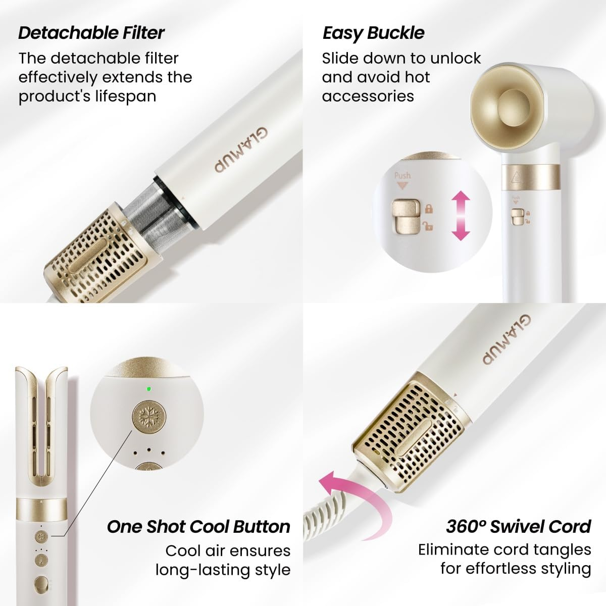 GLAMUP Aircurler 6 in 1 Multi Hair Styler, 110K High-Speed Motor with Coanda Tech Autowrap & Hair Dryer Brush &ndash; Drying, Curling, Volumizing, Straightening with Magic Styler image number 6