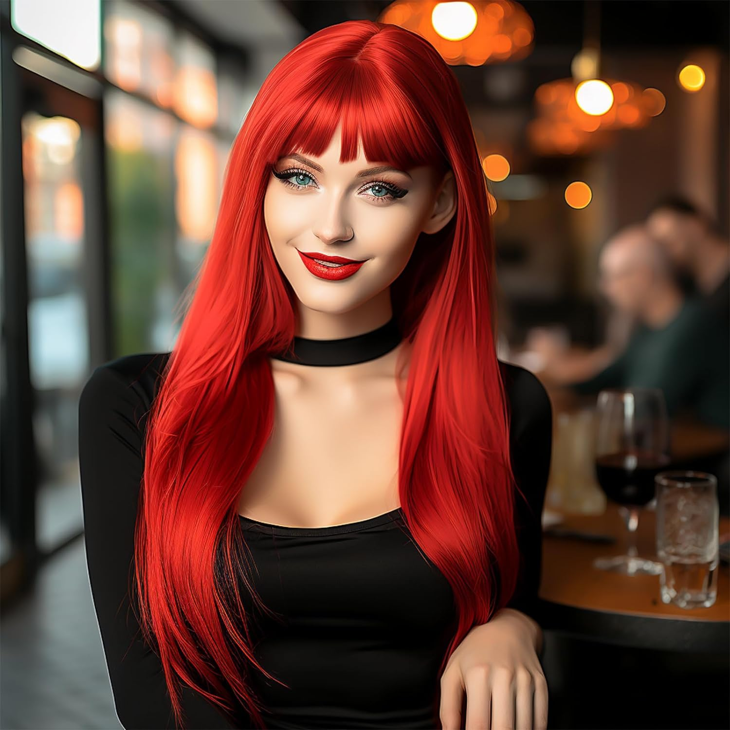 Wig with Bangs for Girls|Long Straight Colored Wigs for Women (Black)