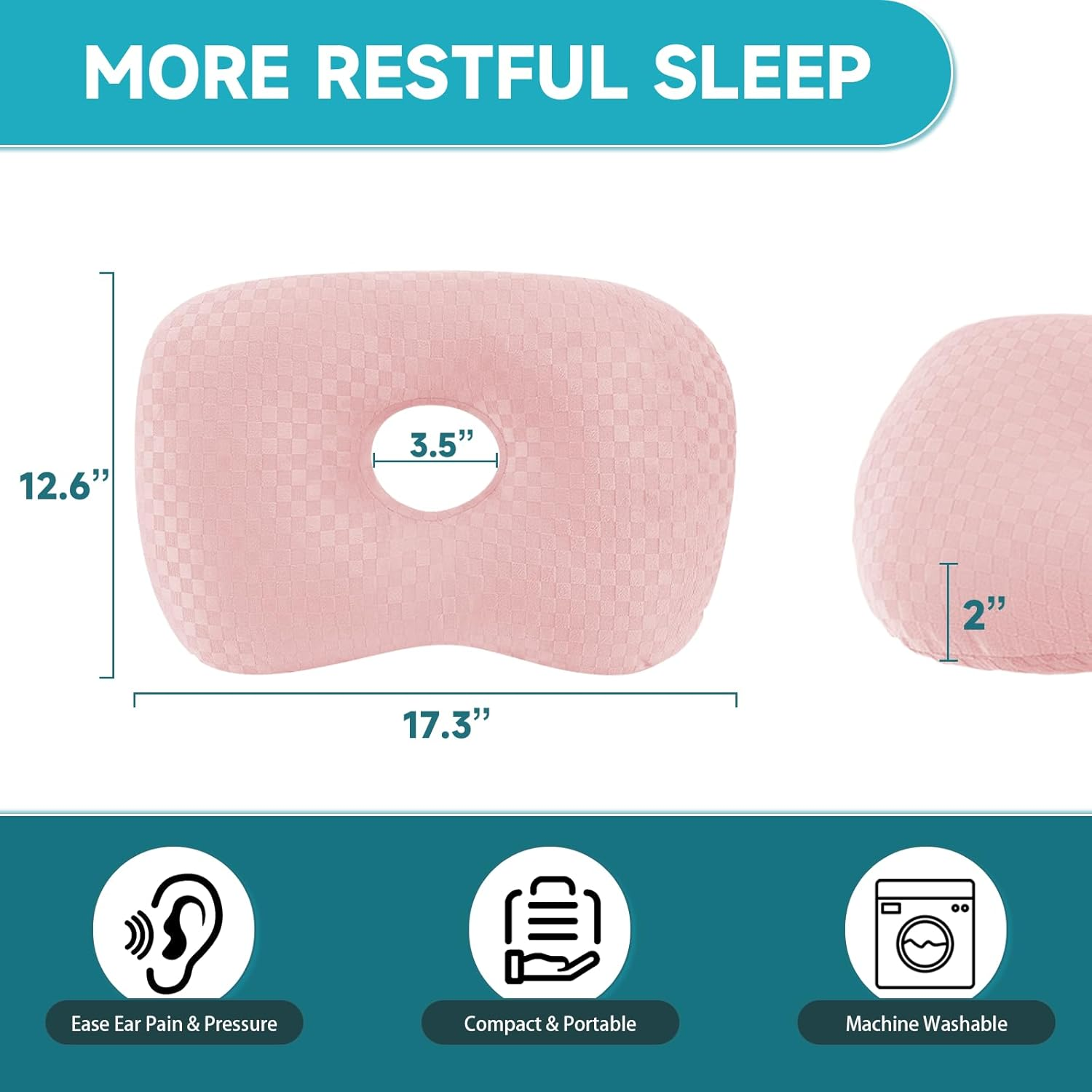 Wuronsa Ear Piercing Pillow with an Ear Hole, Cotton and Polyester Side Sleeping Pillow for CNH and Ear Pain Ear Inflammation Pressure Sores for Side Sleepers, Ear Guard Pillow (Light Pink)