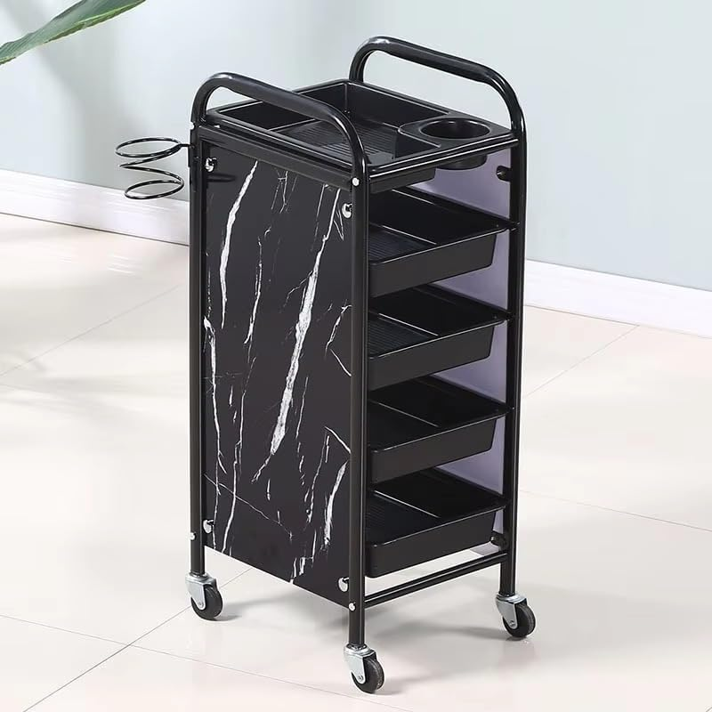 ZEEK PRIME - Hairdressing Trolley with 5 Layers &ndash; Rolling Salon Cart Organizer with Metal Frame, Lockable Wheels & Deep Storage Trays | Black Mobile Beauty Station for Hair Stylists, Barbers. image number 5