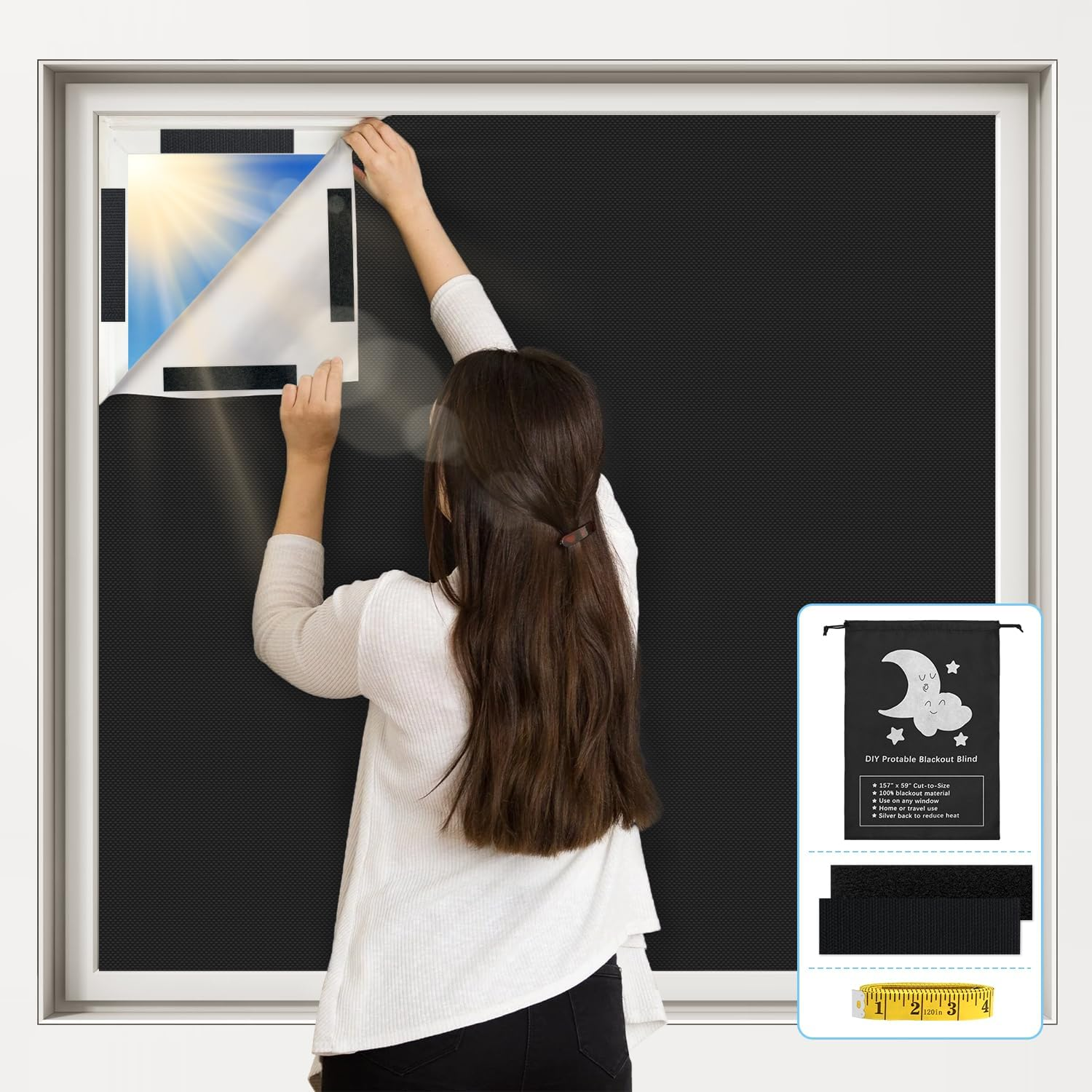 VANTEN 2024 Upgraded Blackout Curtains, 157" X 59" Blackout Shades, 100% Blackout Window Cover with Strong Hook and Loop Tapes, Temporary Blackout Blinds for Baby Nursery, Bedroom, Travel, Cars