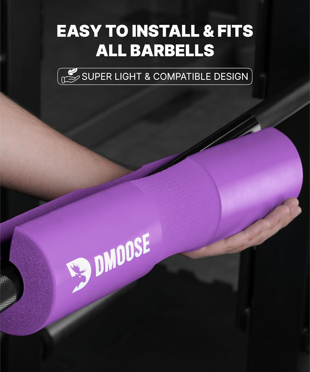 Dmoose Fitness Barbell Pad for Hip Thrust, Squat & Lunges - Non-Slip Thick Foam Cushion for Neck and Back Support with Two Straps - Hip Thrust Pad for Leg Day - Fits All Olympic Bars and Smith Machine