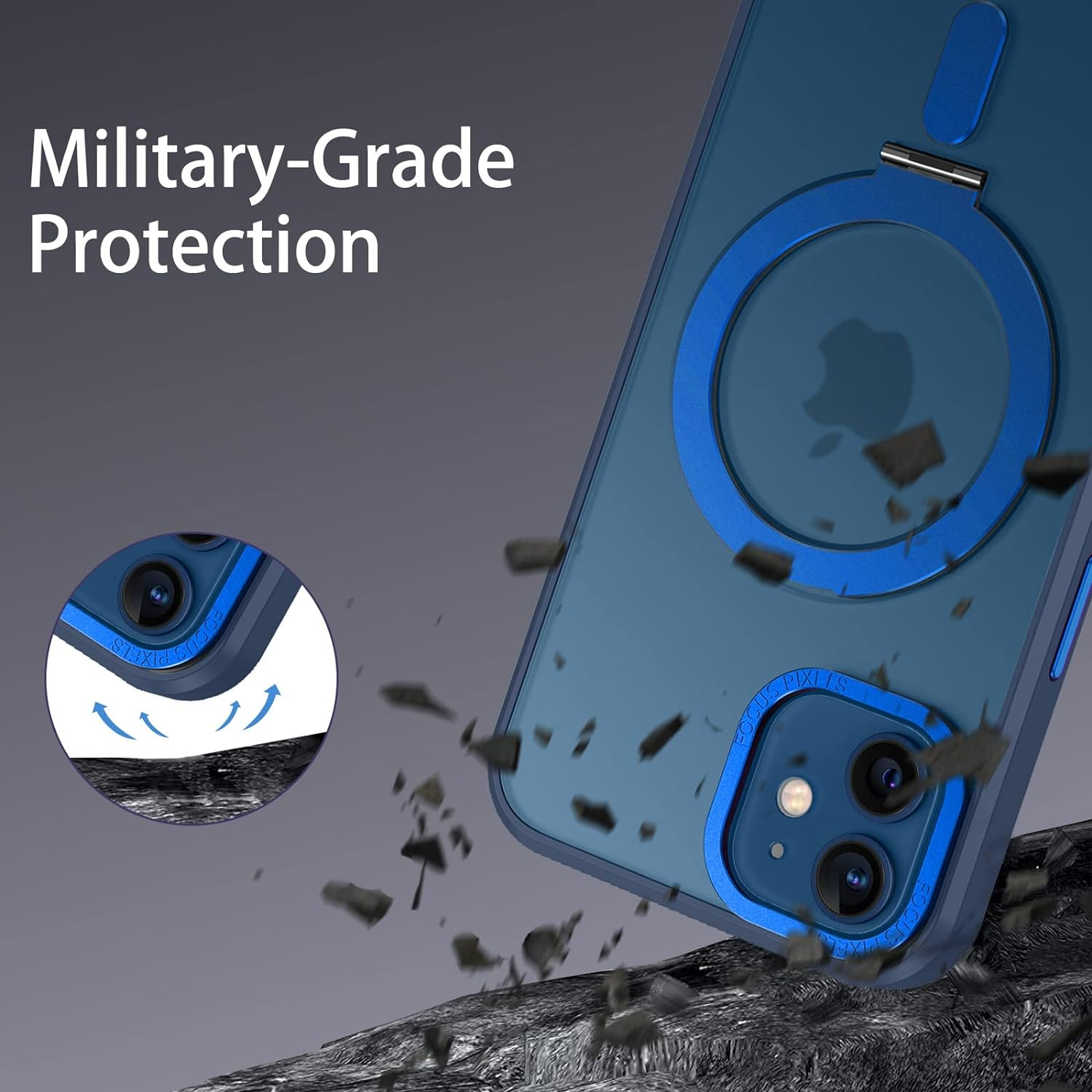 GUAGUA Magnetic Slim Case for Iphone 12/Iphone 12 Pro Compatible with Magsafe, Magnetic Kickstand Iphone 12/Iphone 12 Pro, Case Transparent Cover Phone Cases 6.1 Inch, Navy Blue