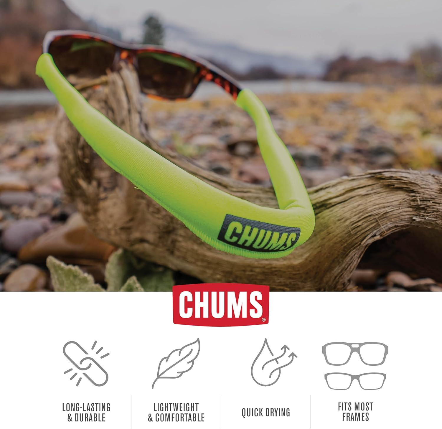 Chums Floating Neo Sunglass Retainer - Universal Fit Neoprene Eyewear Sport Strap - Yellow image number 4
