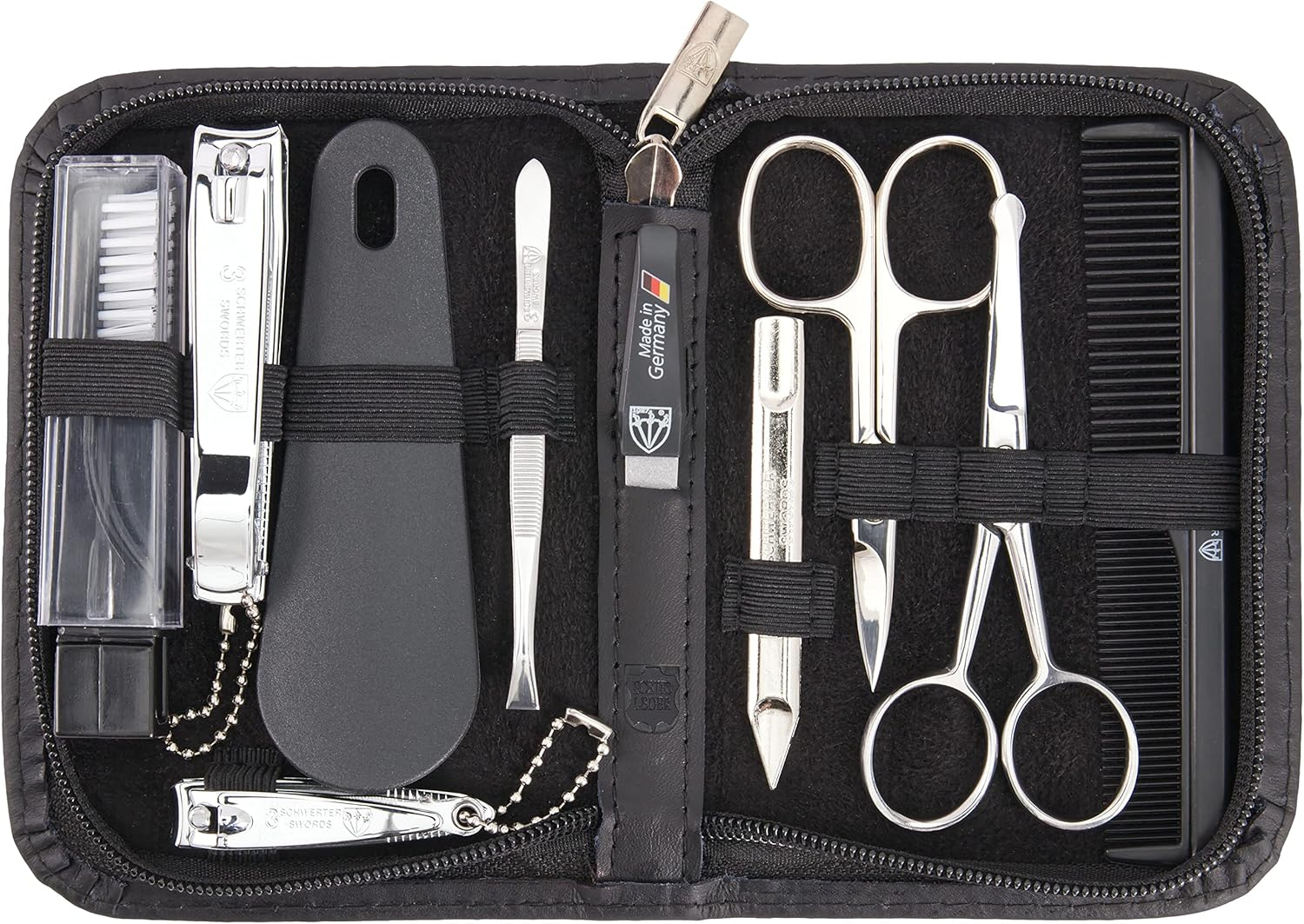 3 Swords Germany - Brand Quality 10 Piece Manicure Pedicure Grooming Kit Set for Professional Finger & Toe Nail Care Tweezers File Clipper Fashion Leather Case in Gift Box, Made by 3 Swords (01610)