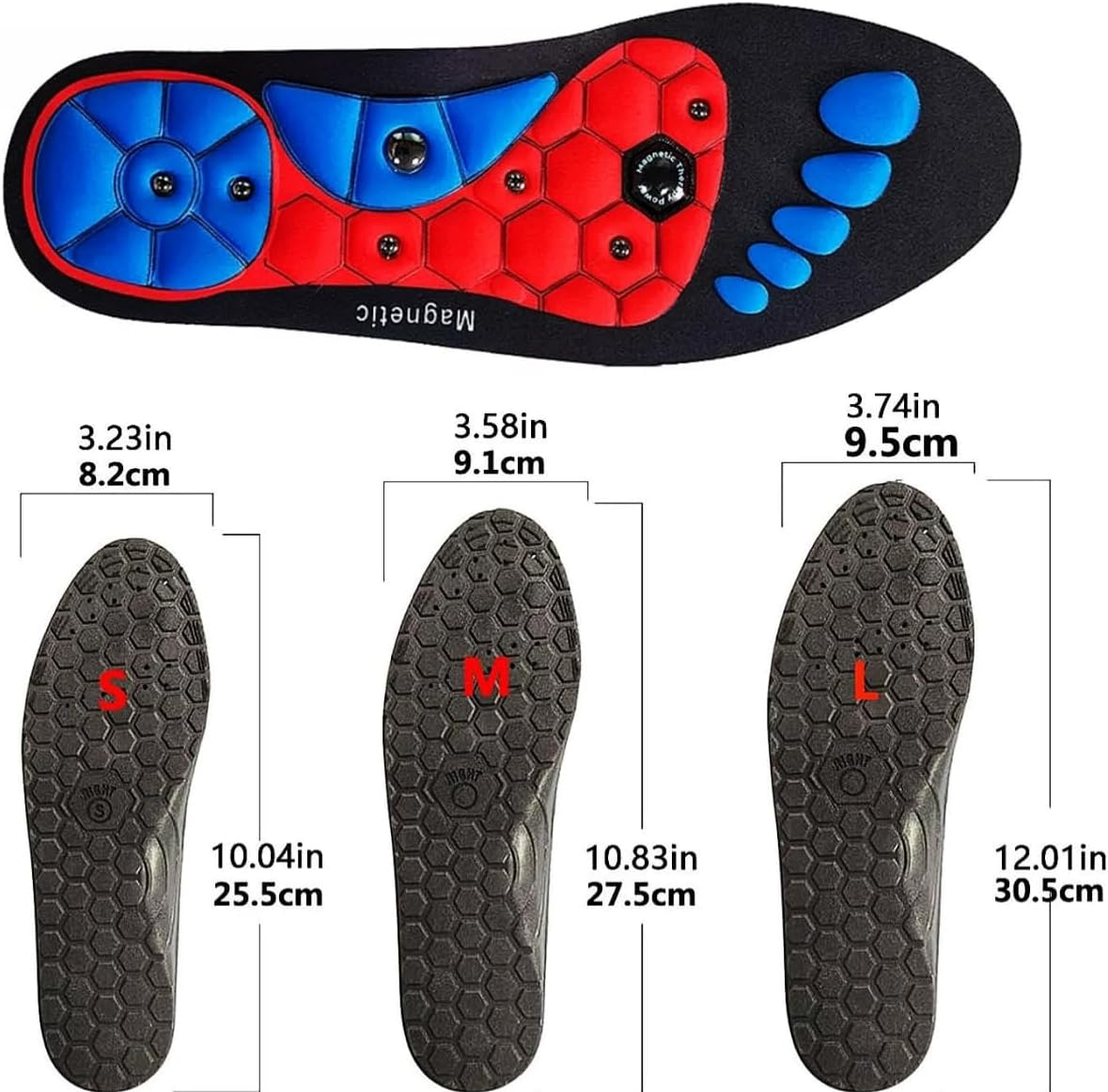 Acupressure Insoles for Weight Loss Comfortable EVA Magnetic Insoles for Men Women Sport Orthopedic Breathable Foot Massage Insoles for Pressure Relief (L(12-15))