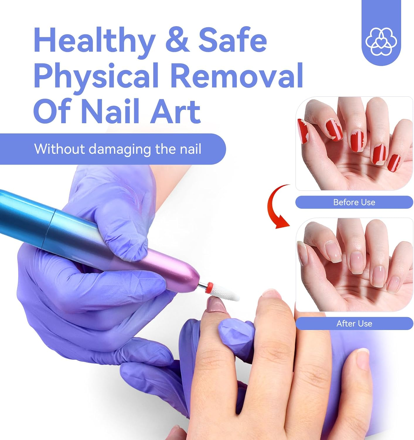 Saviland Portable Electric Nail Drill - 20000 RPM USB Electric Nail File with 7 Nail Drill Bits & 51 Sanding Bands for Nail Prep Acrylic Nails Dip Nails Gel Nails Home Salon Use, Blue-Violet Gradient