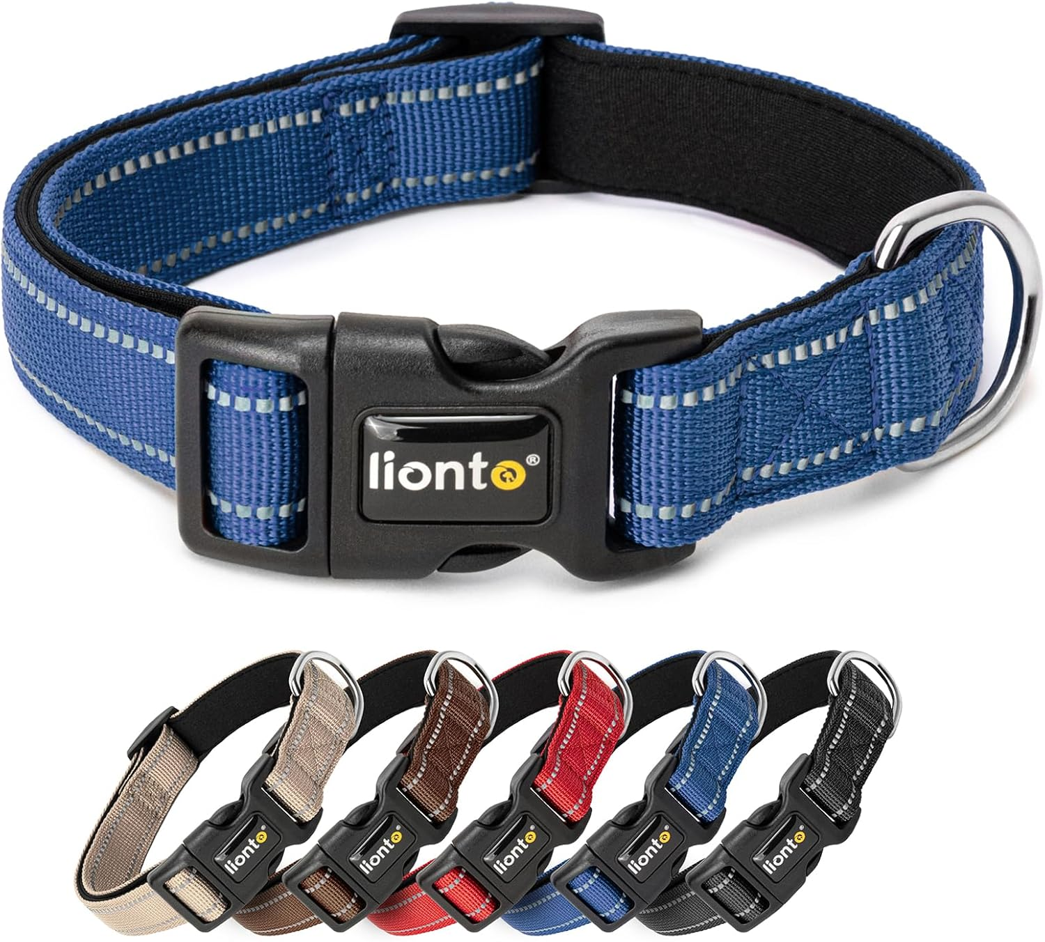 Lionto Padded Dog Collar Nylon Reflective Waterproof Adjustable Size S Blue