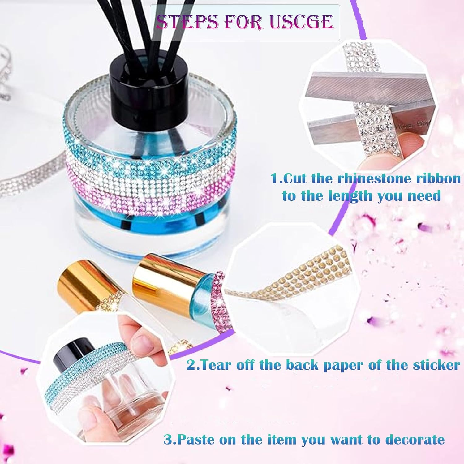 6 Rolls Colored-Adhesive Rhinestone Tape - Silver Diamond Crystal Bling Strips for DIY Crafts, Christmas Decor, Shoes, Phone, Dresser, Car Wrap | Glitter Jewel Sticker Roll（Six Colors） image number 6