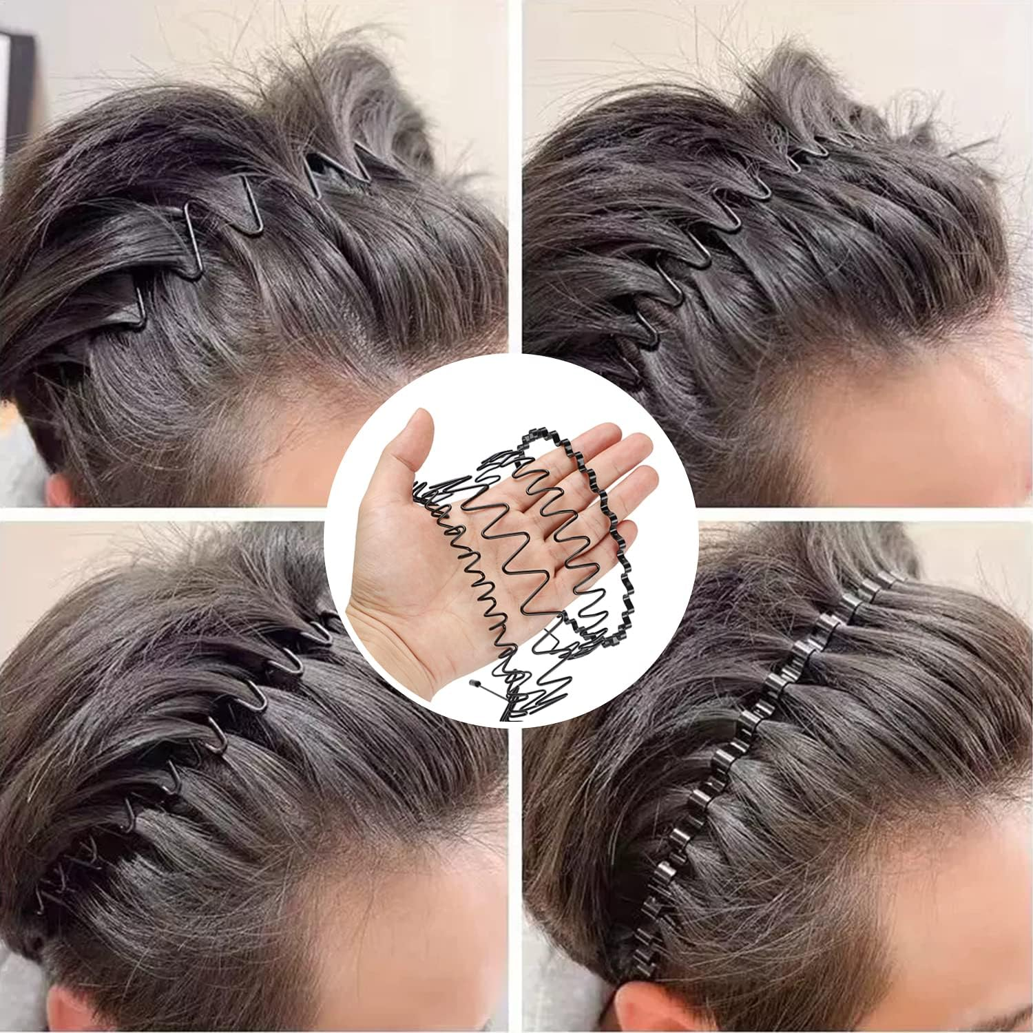 Wantgor 6 Pieces Metal Headbands for Women Men, Fashion Unisex Black Hairband Sports Headwear Hair Hoop Hair Accessories for Home, Outdoor (Black, 6 Pack) image number 4