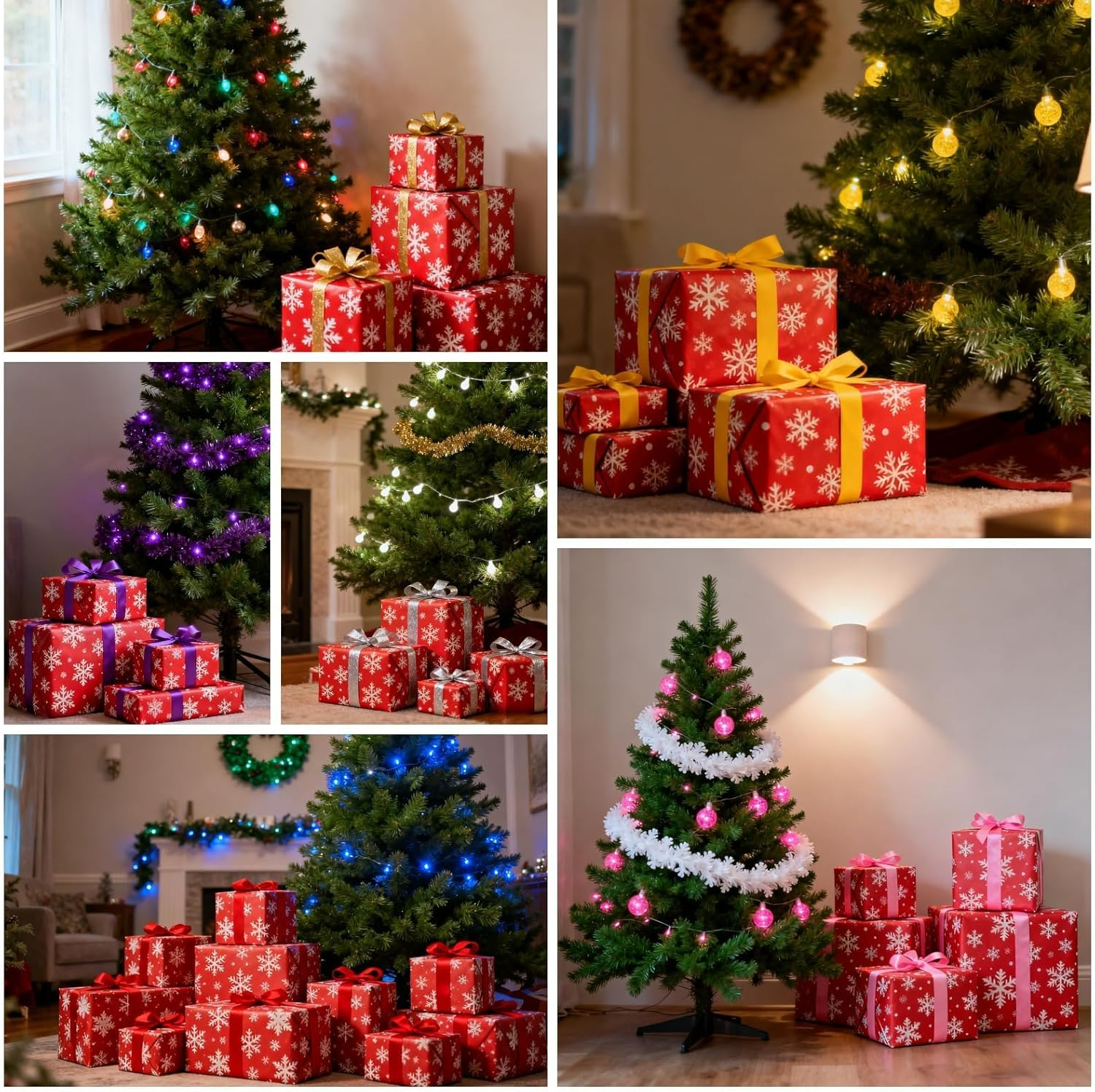 Christmas Wrapping Paper Roll- 17 Inch X 33 Feet Snowflake Design for Christmas,Winter,Holiday (Red + White) - Green + White image number 3