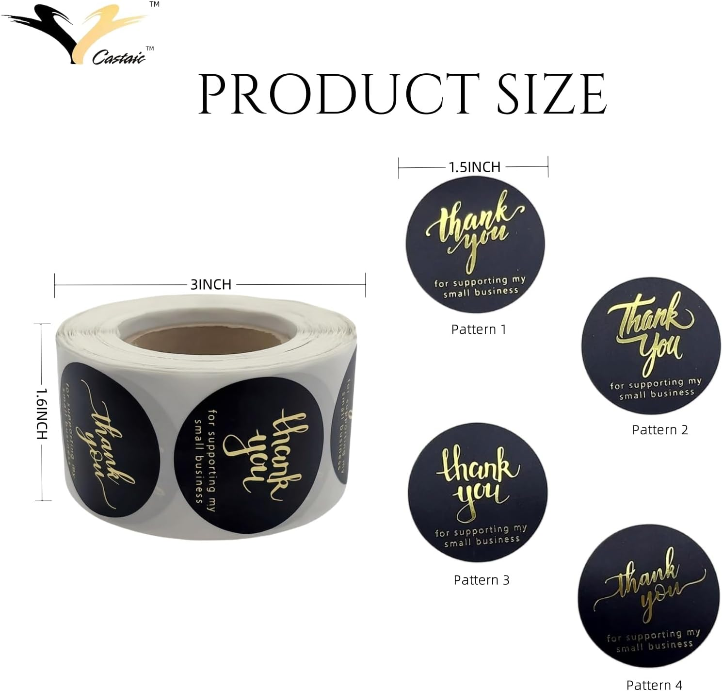 Castaic 500Pcs,1.5 Inch round &ldquo;Thank You&rdquo; Stickers, Business Labels Stickers for Gifts Bags, Envelopes, Packing, Wedding and Others (Black) image number 2