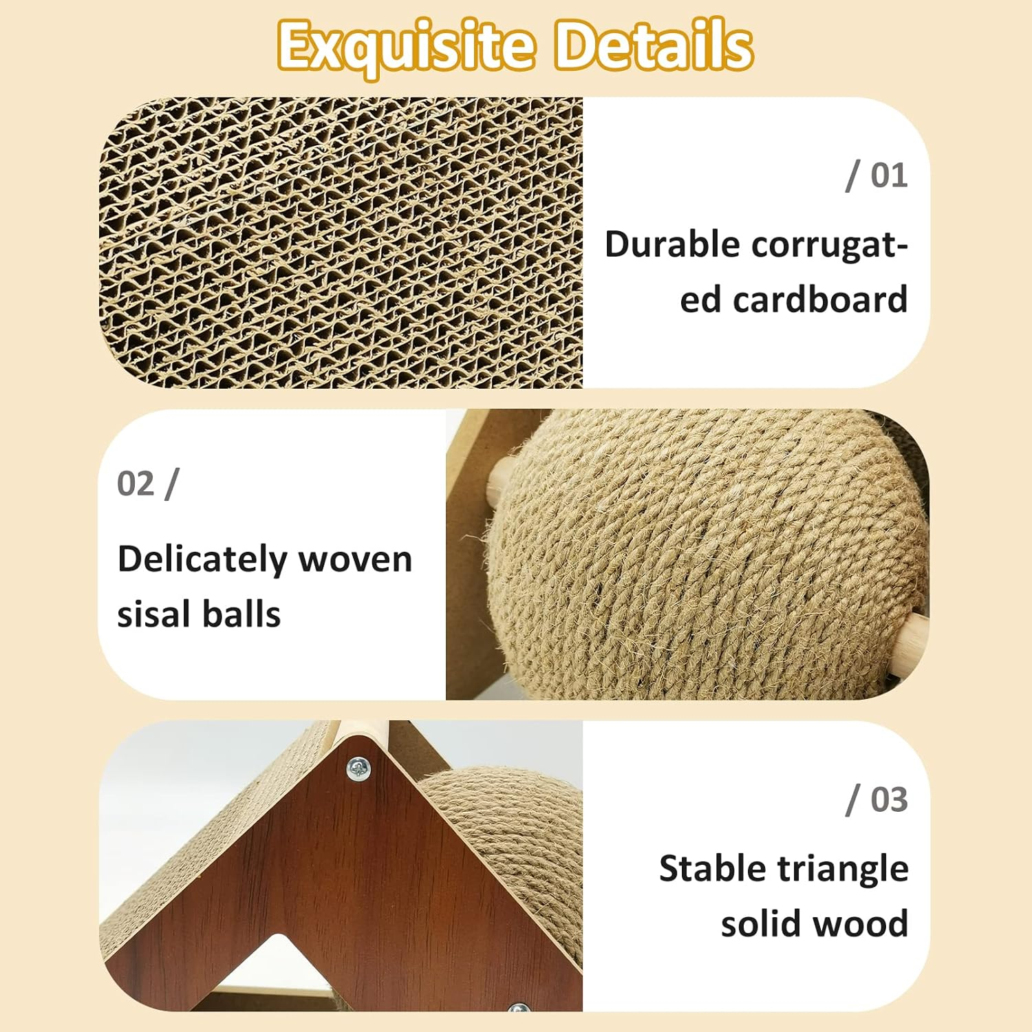 Fhiny Rabbit Scratch Ball, Natural Sisal Rope Claws Scratching Corrugated Board for Indoor Kittens Scratch Pawller Rotating Ball Interactive Toys for Bunny Kitten and Other Small Pets image number 5