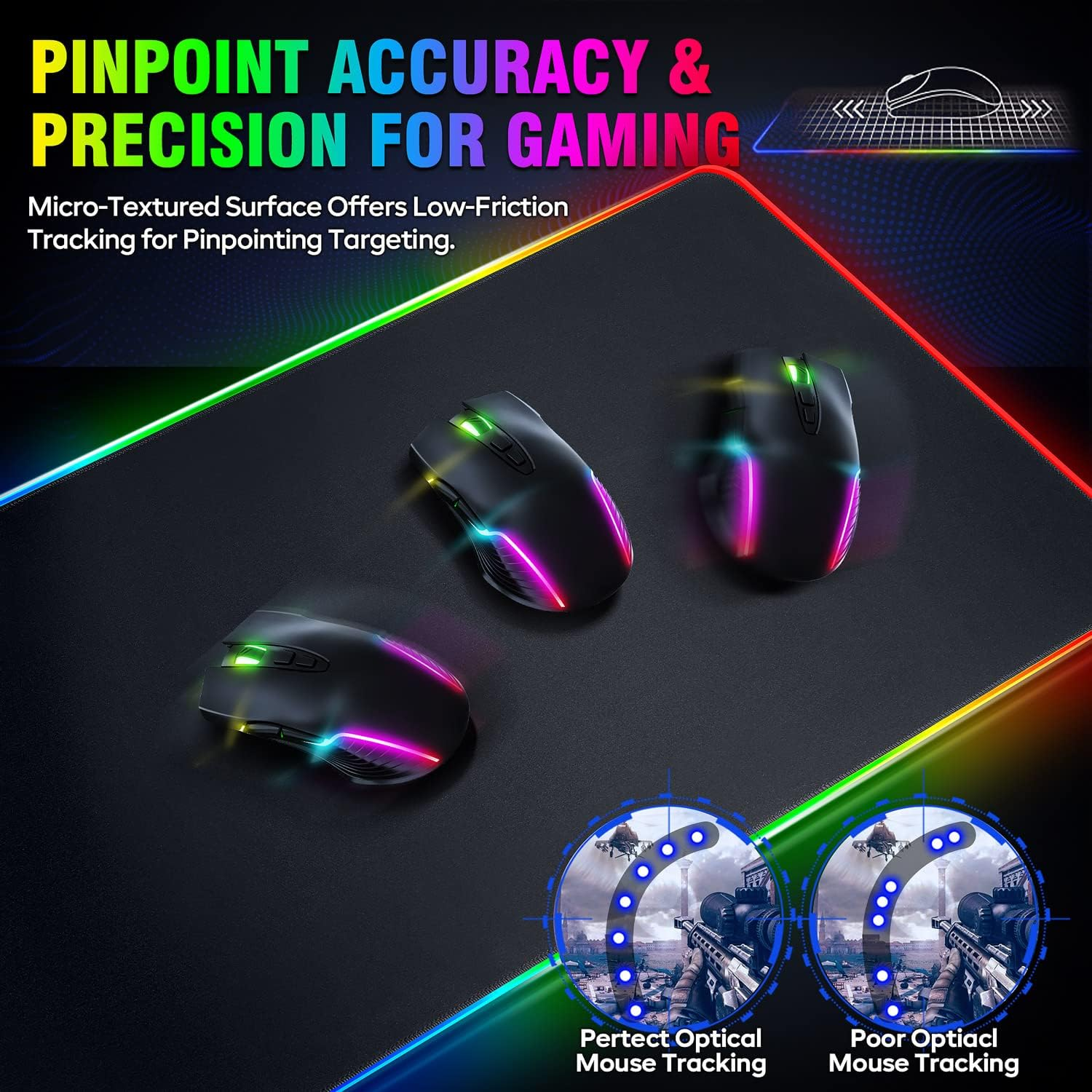 Gimars 800X300X5Mm Large Gaming Mouse Pad with 12 LED Lighting Modes, RGB Mouse Pad with Stitched Edges, Premium Micro-Weave Cloth, Waterproof Desk Mat, Keyboard and Mouse Pad for Desk, Gaming, Office image number 1