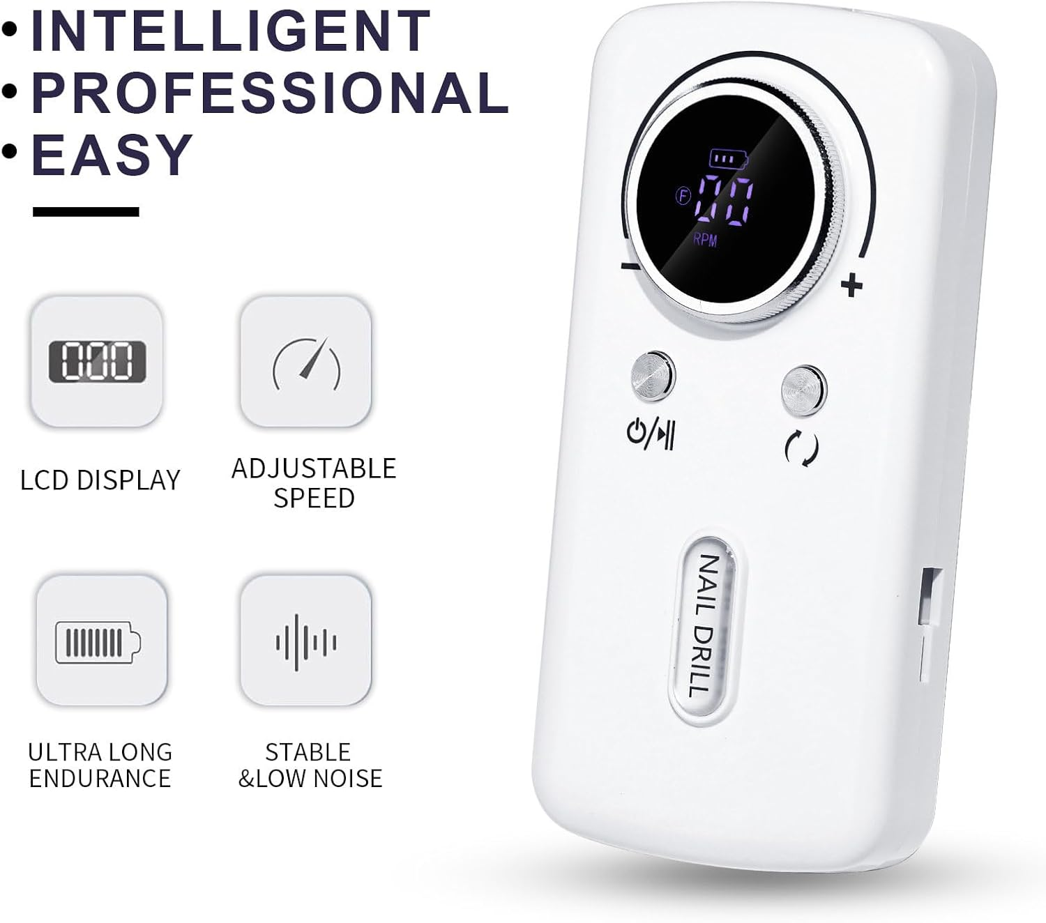 Bouzaak Professional Portable Nail Drill Kit - 45000 RPM Rechargeable Electric Nail File with 6 Bits, Cordless Low Noise for Acrylic Gel Nails, Manicure & Pedicure for Salon Home (White) image number 6