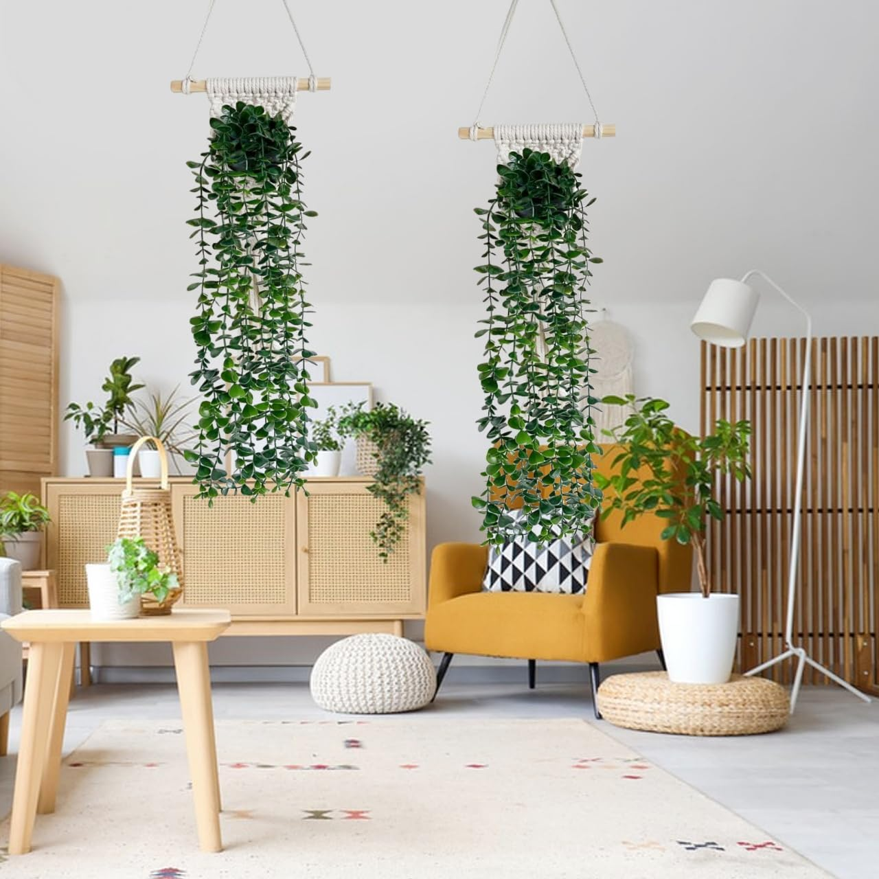 Avoik Artificial Eucalyptus Wall Hanging Decor, Artificial Hanging Greenery Plants, Macrame Plant Hanger with Faux Vines Hanging Planter for Boho Chic Home Office Bedroom Indoor Farmhouse Decor image number 5