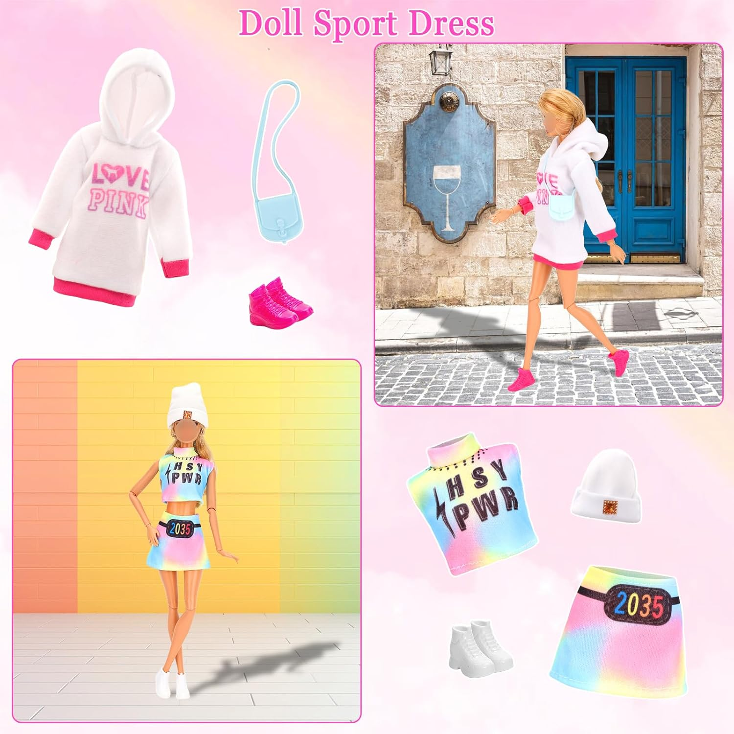 Barwa 8 Pcs Fashion Dresses Outfits Clothes + 8 Pairs Shoes + 8 Accessories for 11.5 Inch 30 CM Dolls image number 4