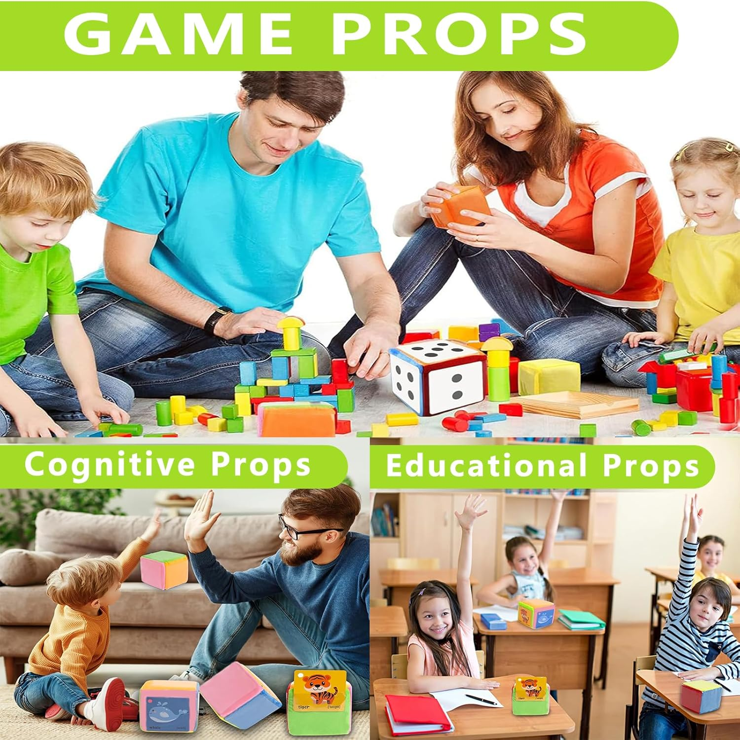 Wtpin Pack of 2 Pocket Cubes, Dice with Pockets for Nursery, Colourful Cube with Pocket Pockets, 10 Cm Pocket Cube, Large Colourful Cube, Children'S Learning Cube for Nursery (10 X 10 Cm) image number 1