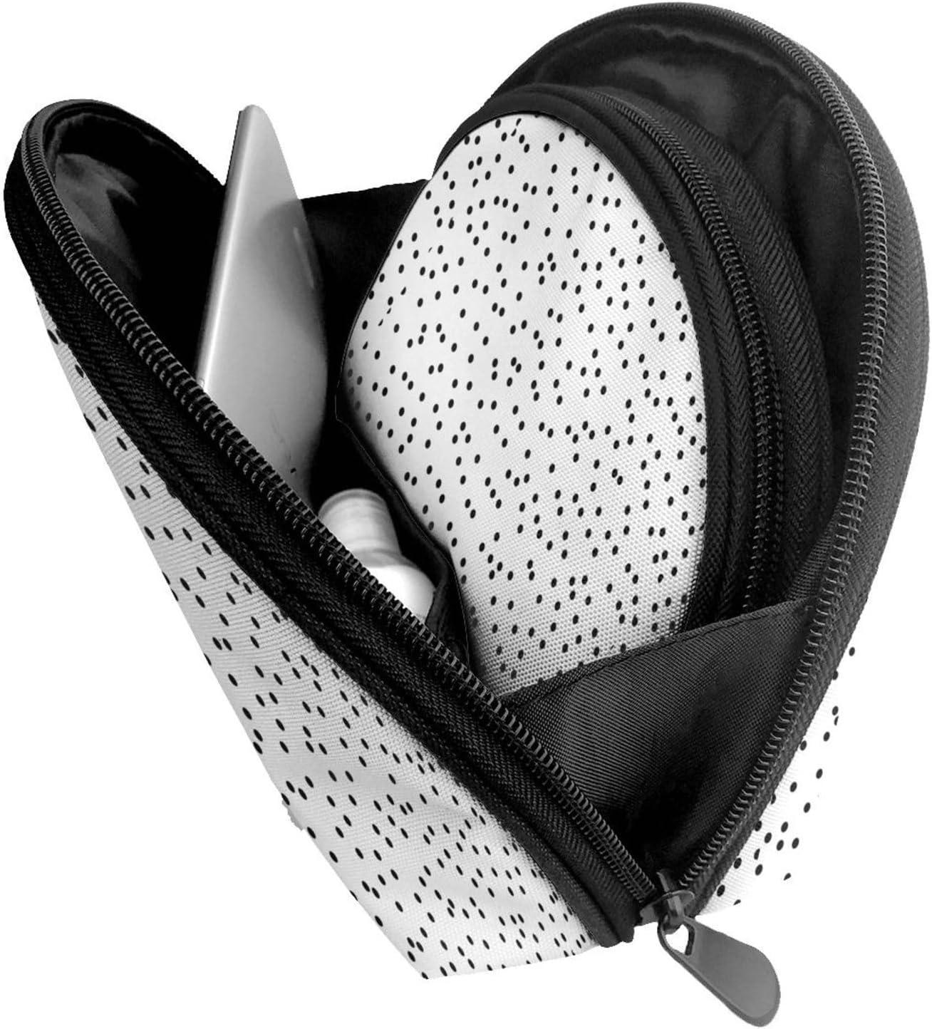 Coin Pouch Makeup Bags Set, 2 Piece Shell Shape Cosmetic Bag with Pockets for Daily Travel Handbag Lipstick Keys Toiletry, Personalized Polka Dot Black on White image number 4