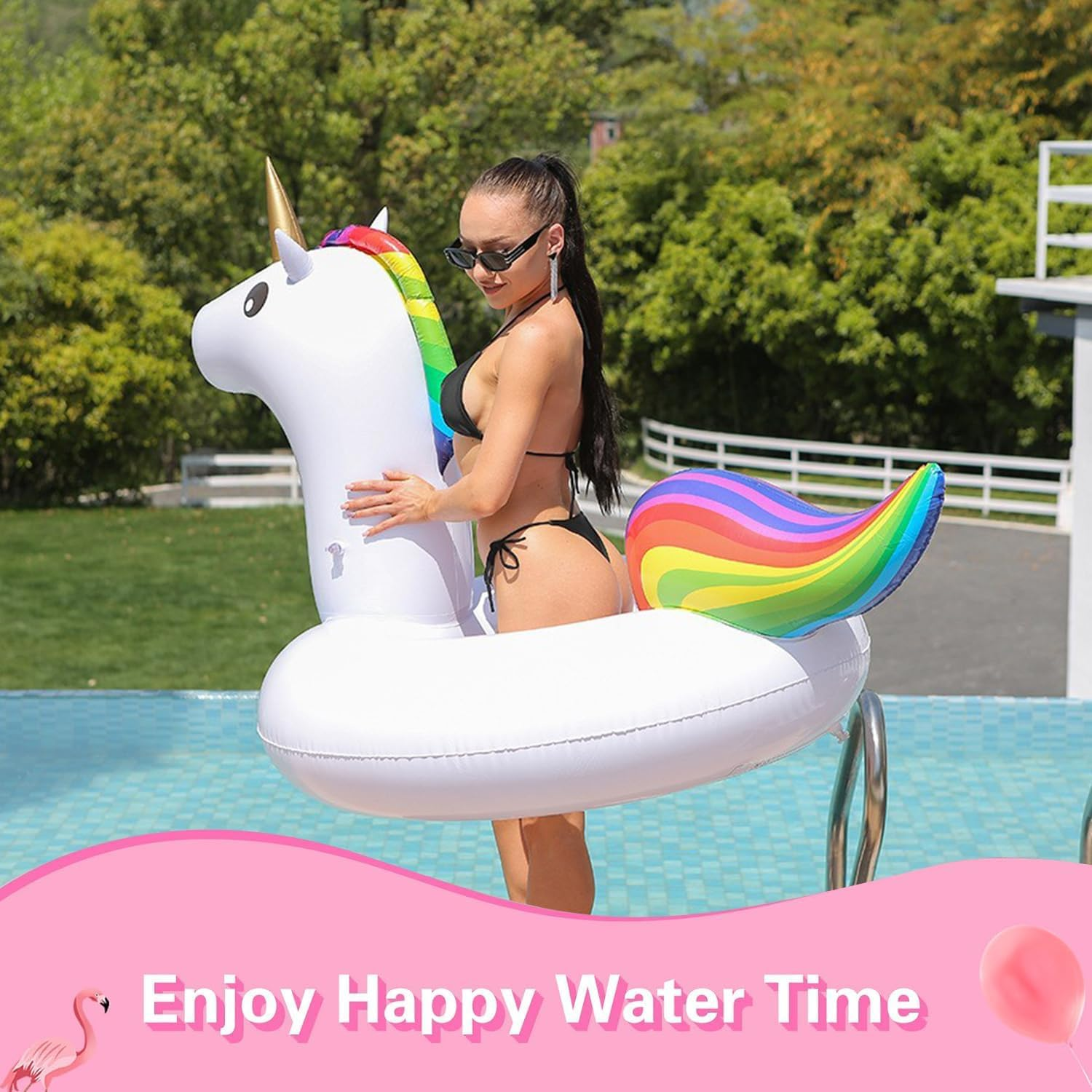 Inflatable Unicorn Flamingo Pool Floats - 2 Pack Pool Floaties Inflatables Rafts for Swimming Pool Tubes for Floating Lake Beach Floaty Swim Rings Pool Party Toys for Adults Kids image number 5