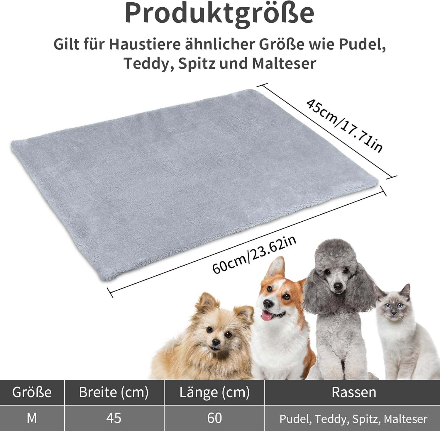 Self-Heating Blanket for Dogs and Cats, Winter Pets Heat Mat, Washable Heat Blanket Dog, Thermal Blanket, Dog Non-Slip, Self-Warming Dog Mat, Fluffy Warm, 60 X 45 Cm image number 5