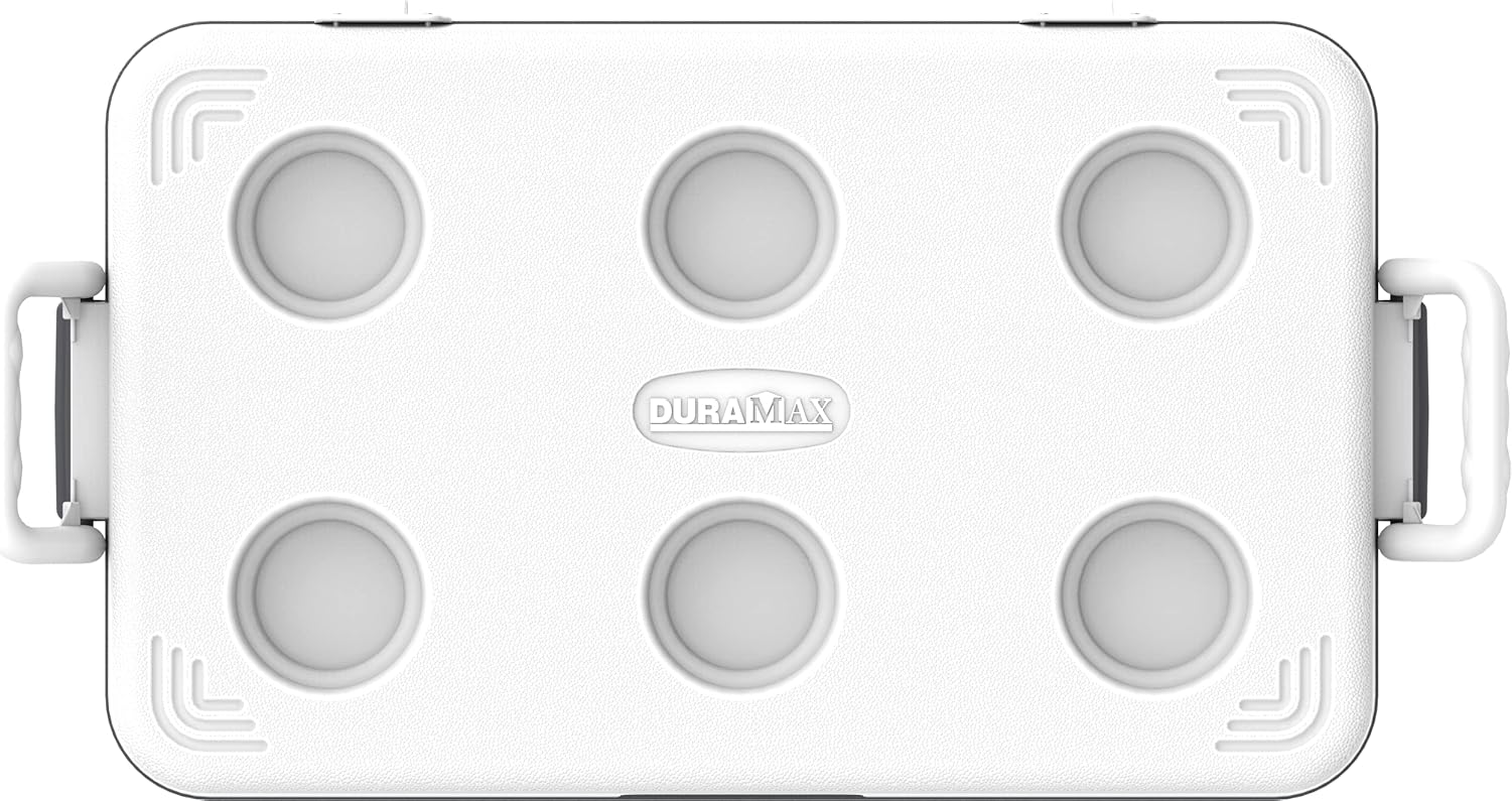 Duramax Picnic Icebox 46L, High Performance Cool Box with PU Insulation, Portable Cooler, 4 Days of Ice Retention, Side Handles with Secure Lid Locking & Cup Holders, Durable Cooler Box, Cool Grey image number 1