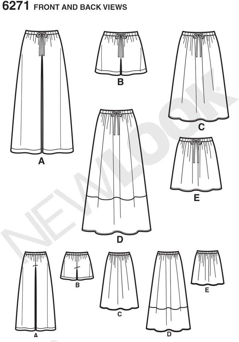 Newlook 6271 Misses' Sewing Pattern Skirt in Three Lengths and Pants or Shorts, Size 10-12-14-16-18-22