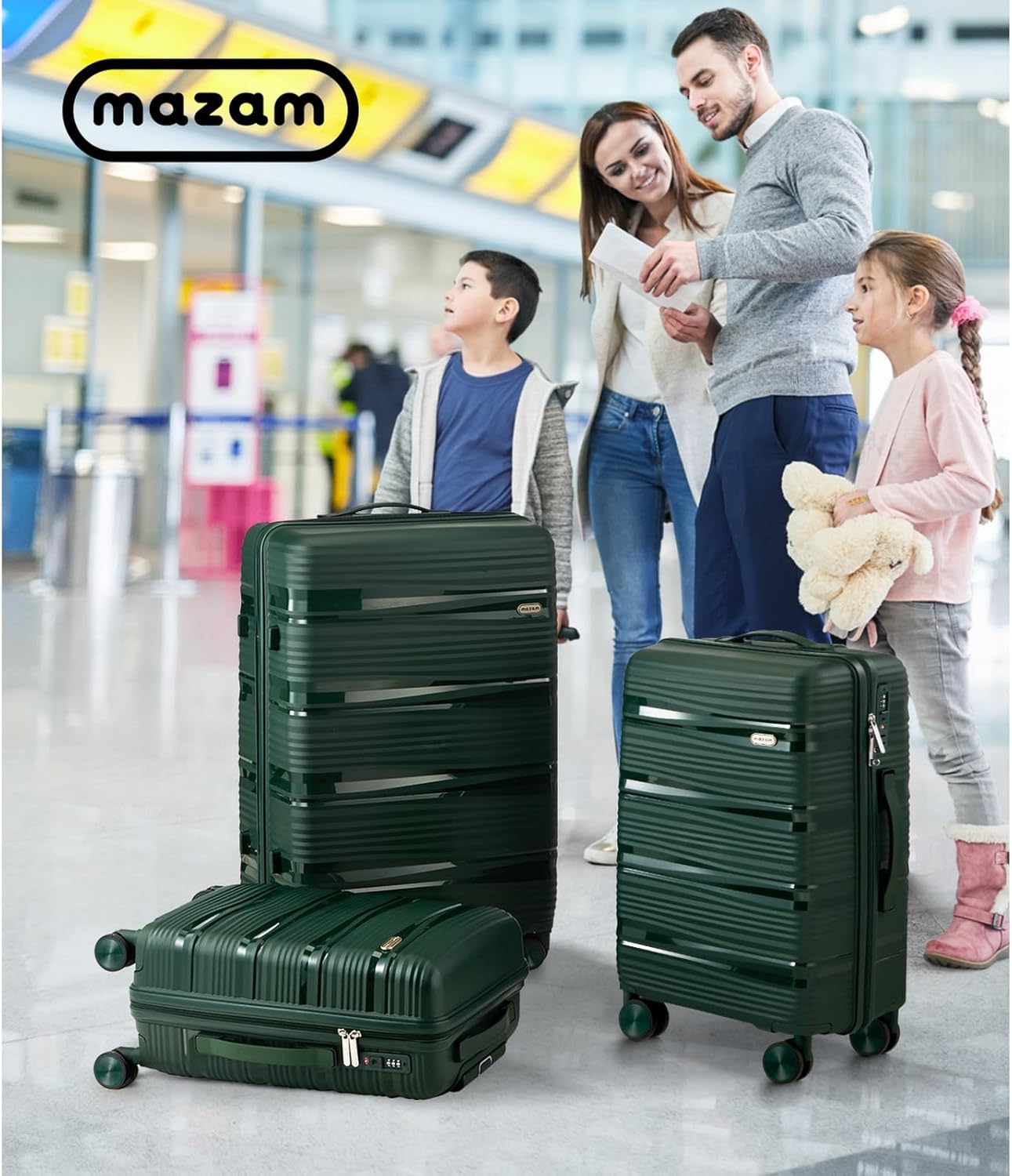 Mazam Suitcase 3Pcs Trolley Suitcase Green image number 2