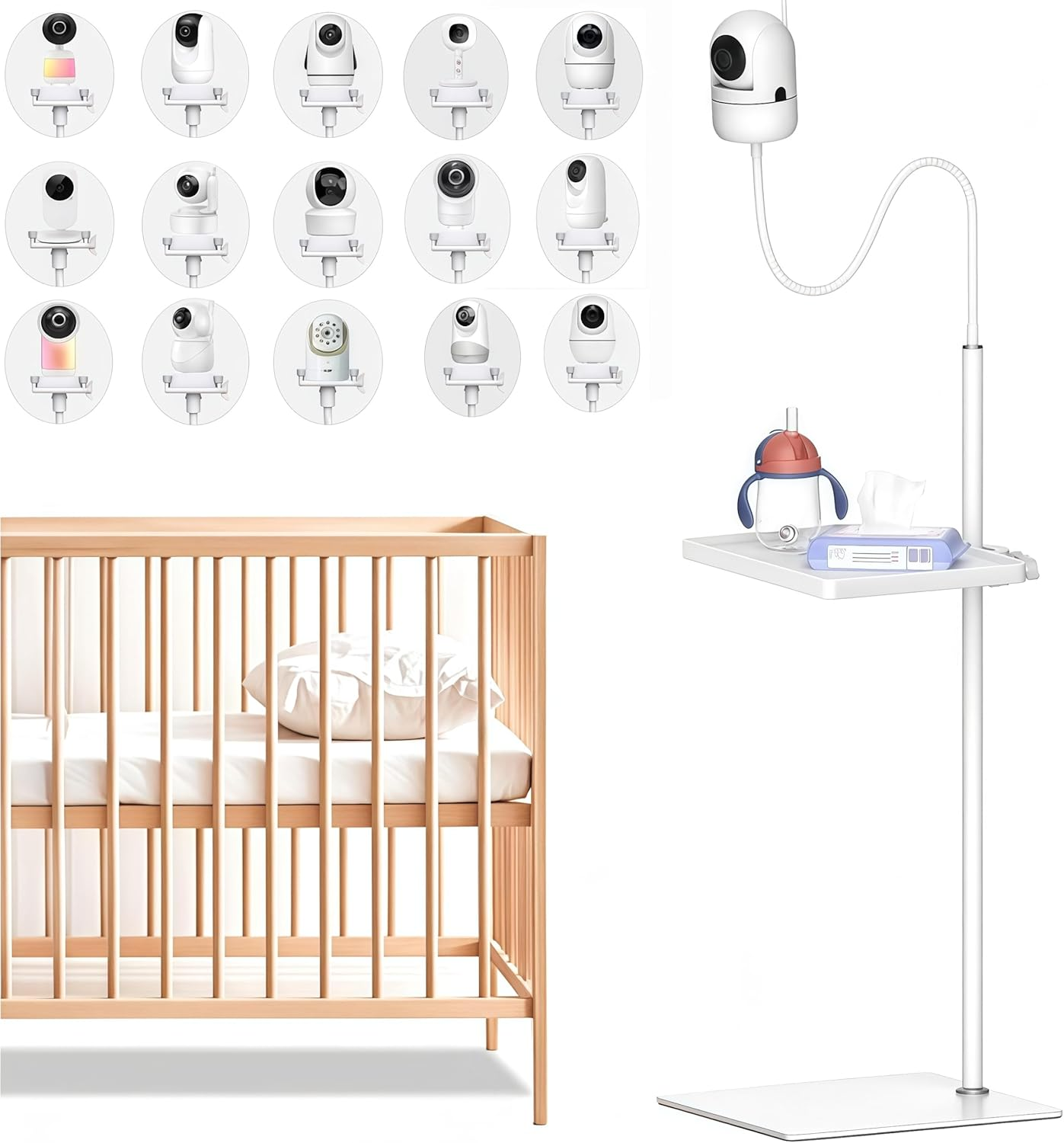 Universal Baby Monitor Stand for Infant Optics DXR-8 Pro, Baby Monitor Floor Stand - Height Adjustable Baby Camera Stand for Eufy, Vtech, Owlet, VAVA and Most Baby Monitor Holders image number 3