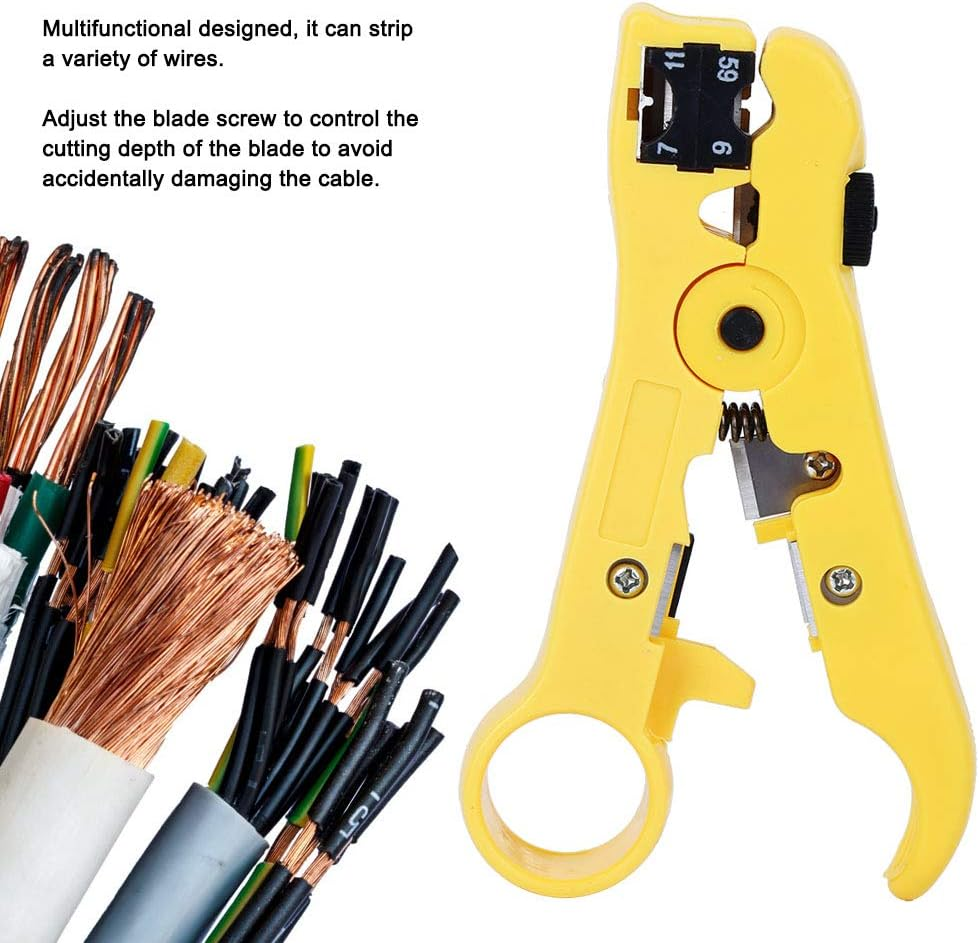 Universal Cable Wire Stripper Cutter, RG59 RG6 RG7 RG11 Coaxial Cable, Cat5E Cat6 UTP STP Flat round Network Wire Stripping Hand Tool, 3.4Mm-10.3Mm Crimping Pliers image number 2