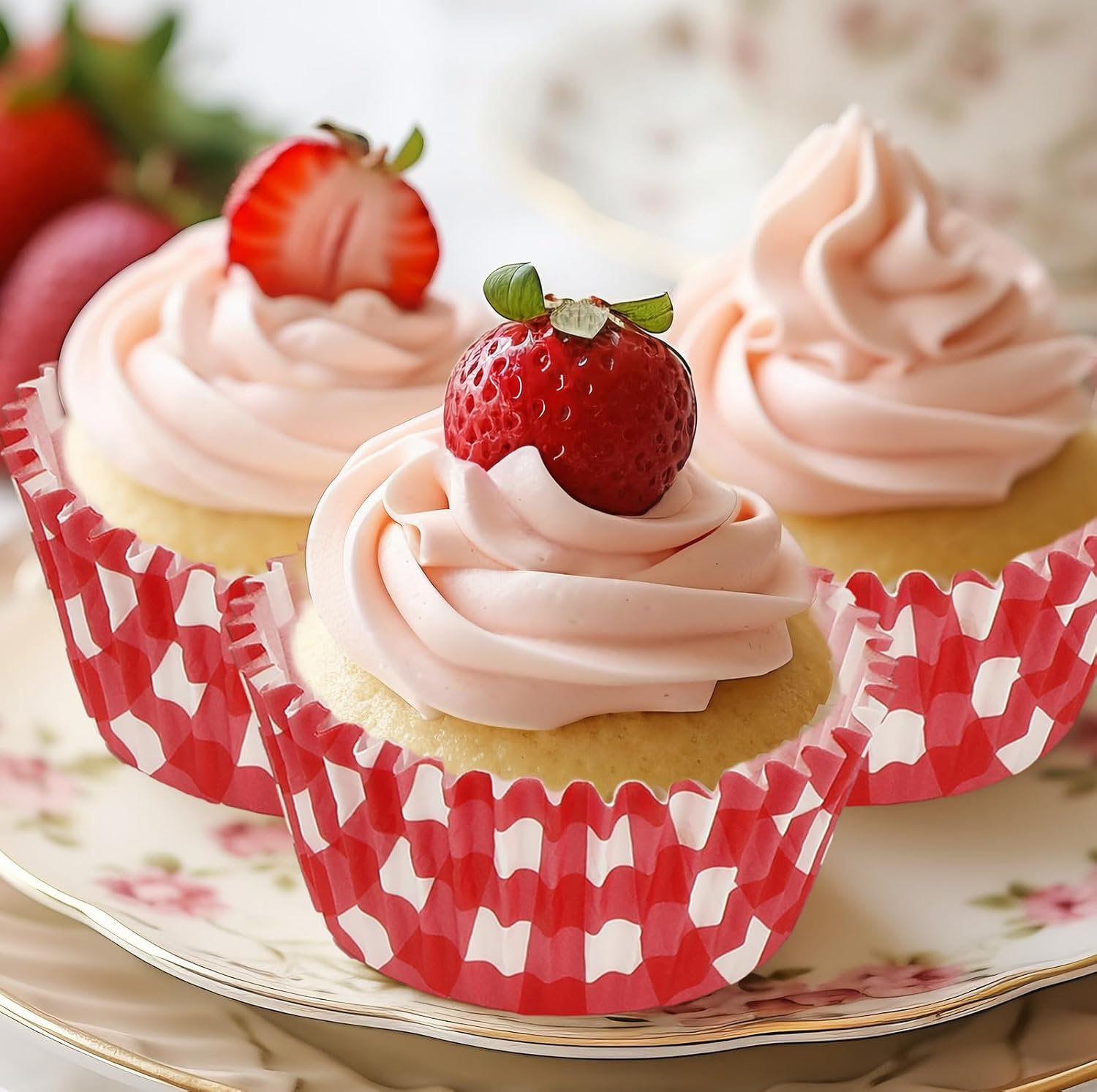 Whaline 300Pcs Red Plaid Cupcake Liner Checkered Baking Cup Muffin Liner Paper Cake Cup Storage Container for Christmas Wedding Party DIY Craft, 2X1.2 Inch