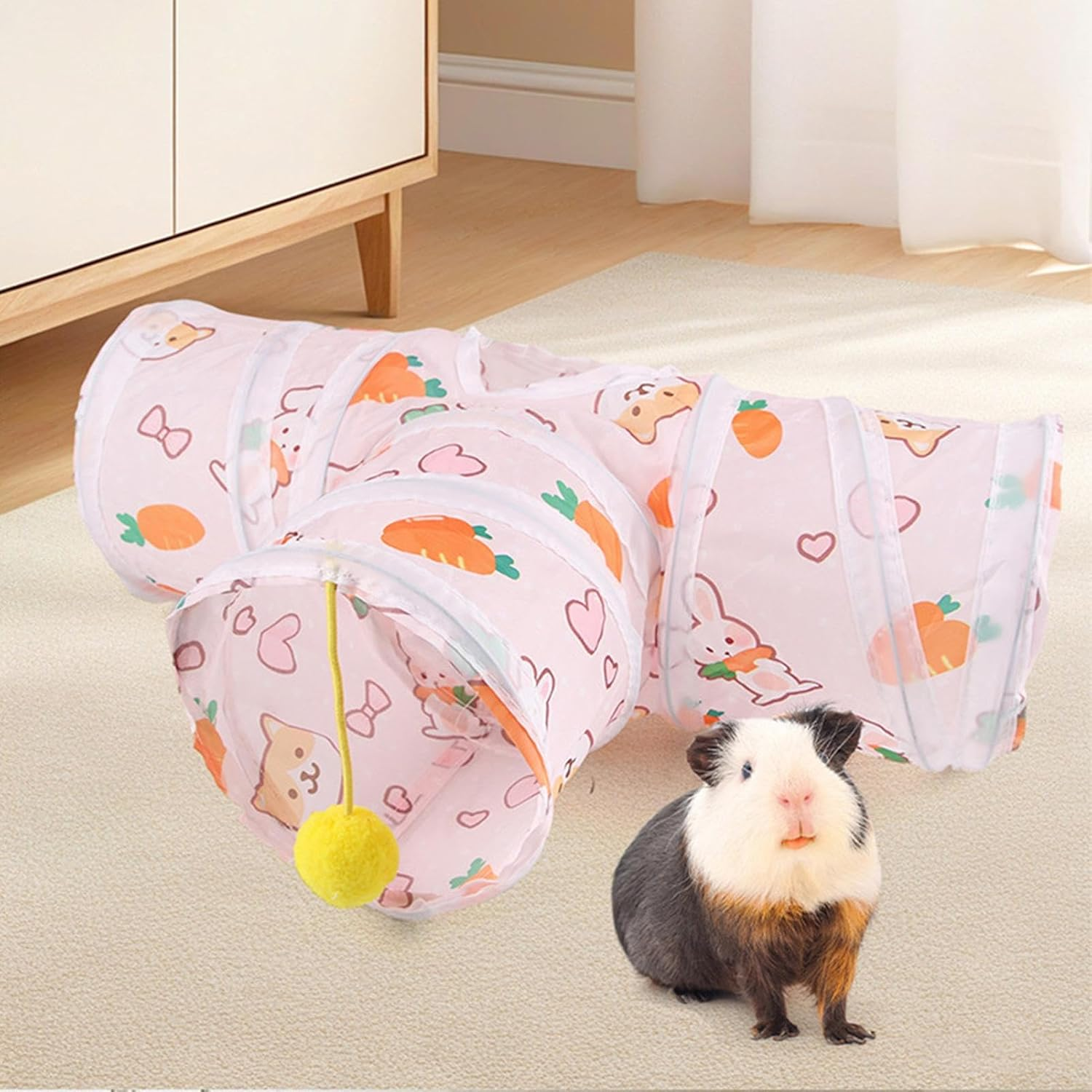 Bunny Tunnel Rabbit Tubes 1Way / 3 Way Cat Play Tunnel, Small Animal Activity Tube with Fun Toys for Hamster Rats Ferret Kitten Hedgehog Hiding and Resting