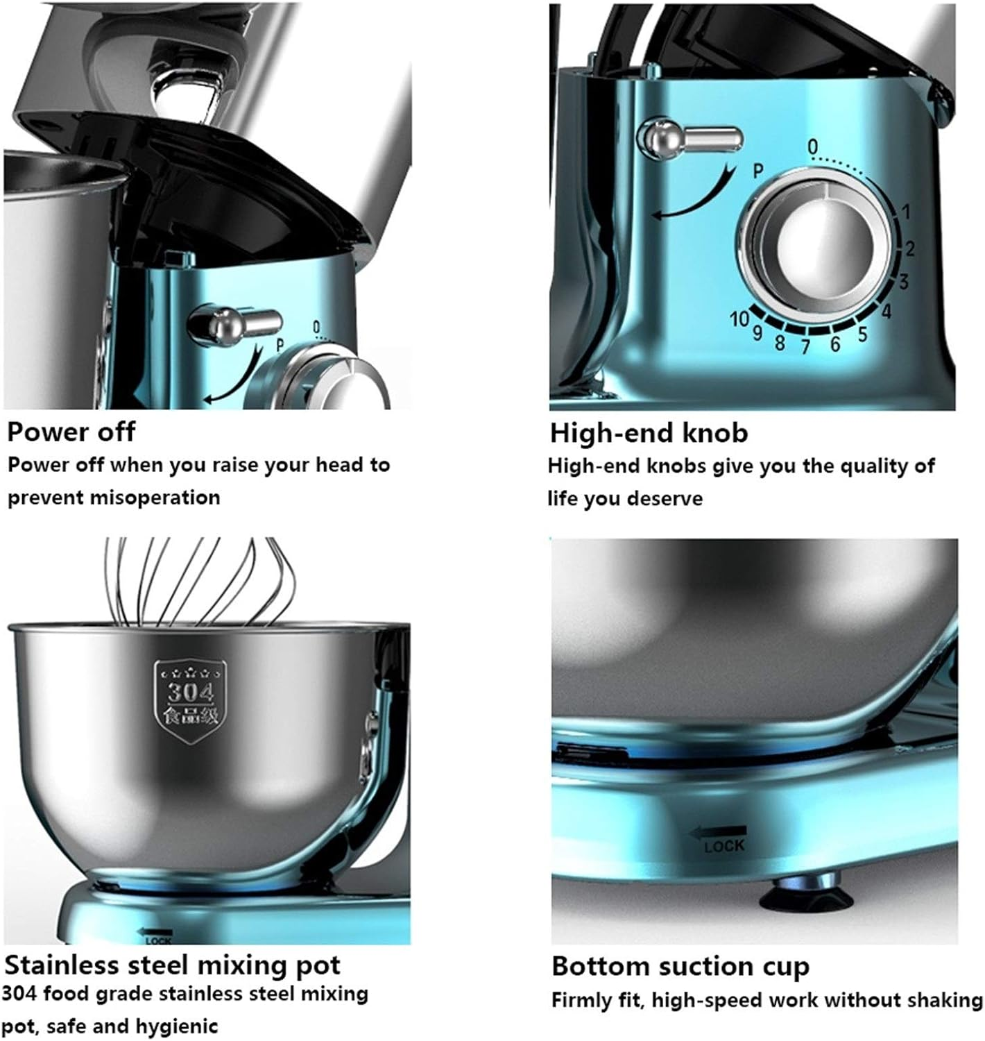 1300W Stand Mixer with 5.5L Bowl 10 Speed Kitchen Blenders Includes Dough Hook Whisk Beater for Wheaten Food Salad Cake (Color : White)