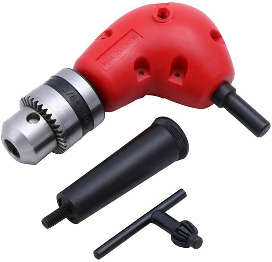Maizoon Right Angle Drill Attachment 0.8-10Mm 90 Degree round Shank Right Angle Bend Extension Accessory Corner Three Jaw Chuck Narrow Space Repair Tool with 9.5Mm 3/8" Shank, DZ04B