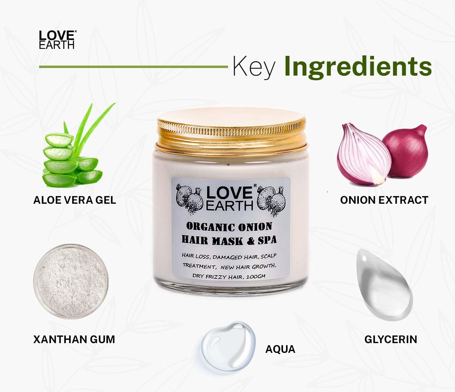 Love Earth Organic Onion Hair Mask and Spa with Onion Extract for Smooth and Frizz Free Hair 100Gm image number 2