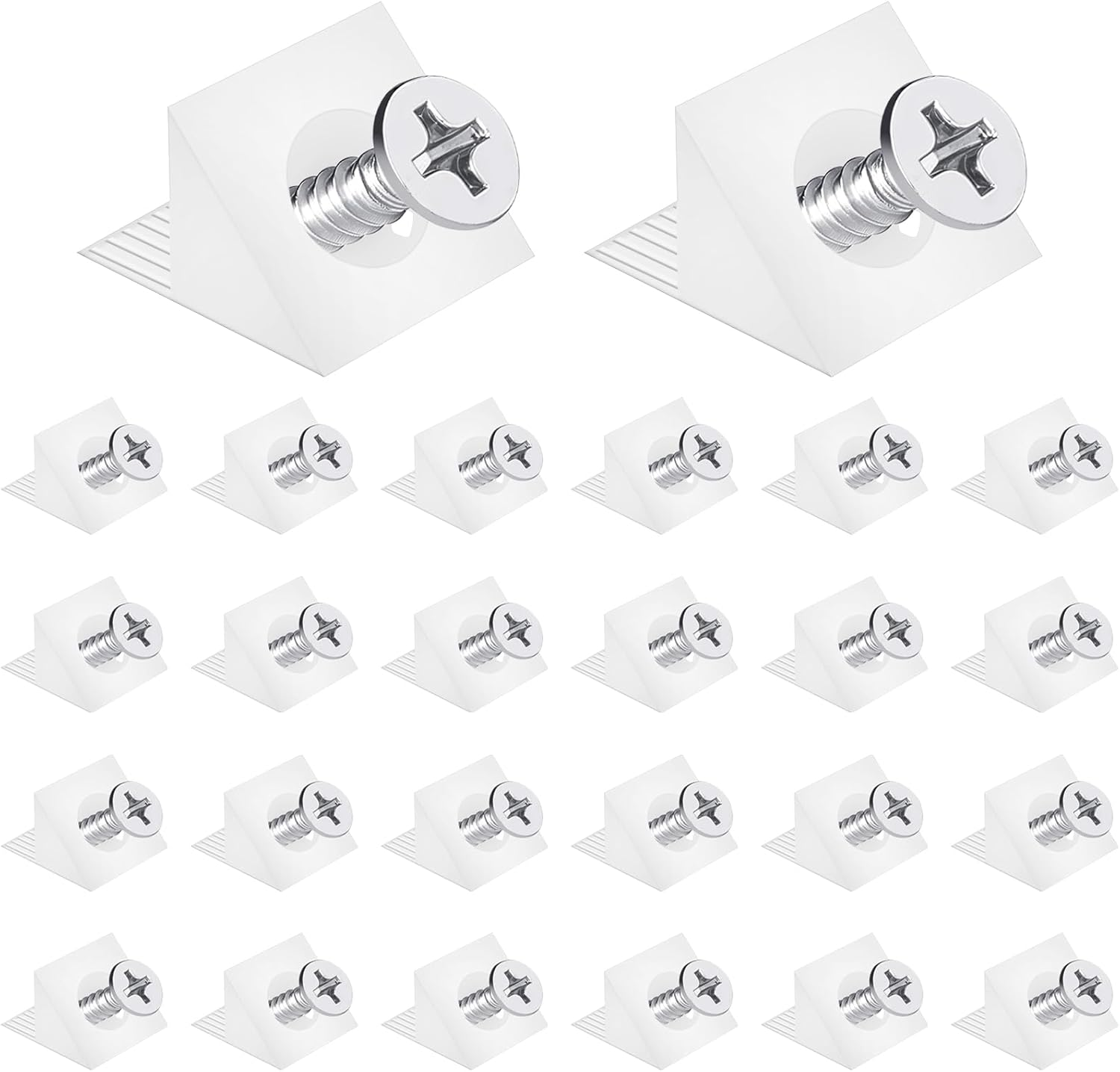BEZANU Plastic Furniture Corner Braces, 30 Set Angle Code Fasteners with Screws for Drawers, Cabinets, Desks, Home Repair (White) image number 1