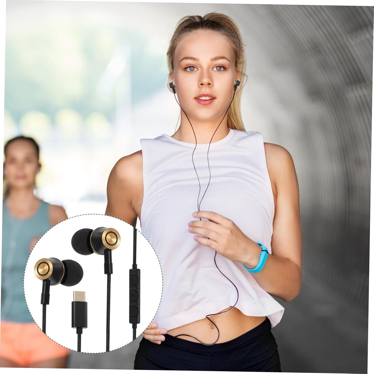 KOMBIUDA USB C Headphone In-Ear Earphone with Microphone Wired Stereo Earbud for Smartphones Black Metal Noise Reduction Suitable for Mobile Devices image number 1