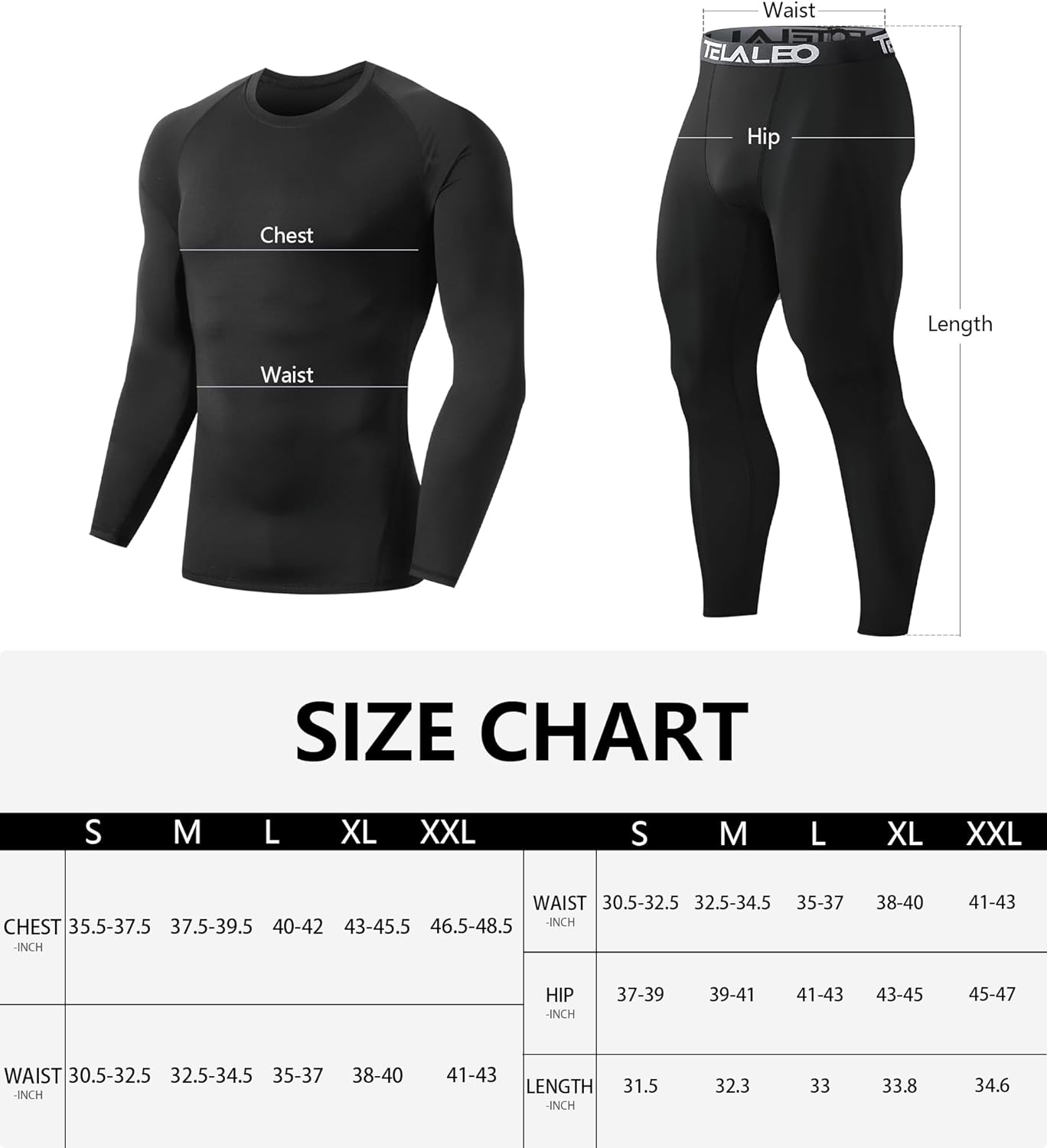 TELALEO 2 Set Mens Thermal Underwear Fleece Lined Long Johns 4 Pcs Base Layer Shirts Pant for Cold Winter Weather image number 3