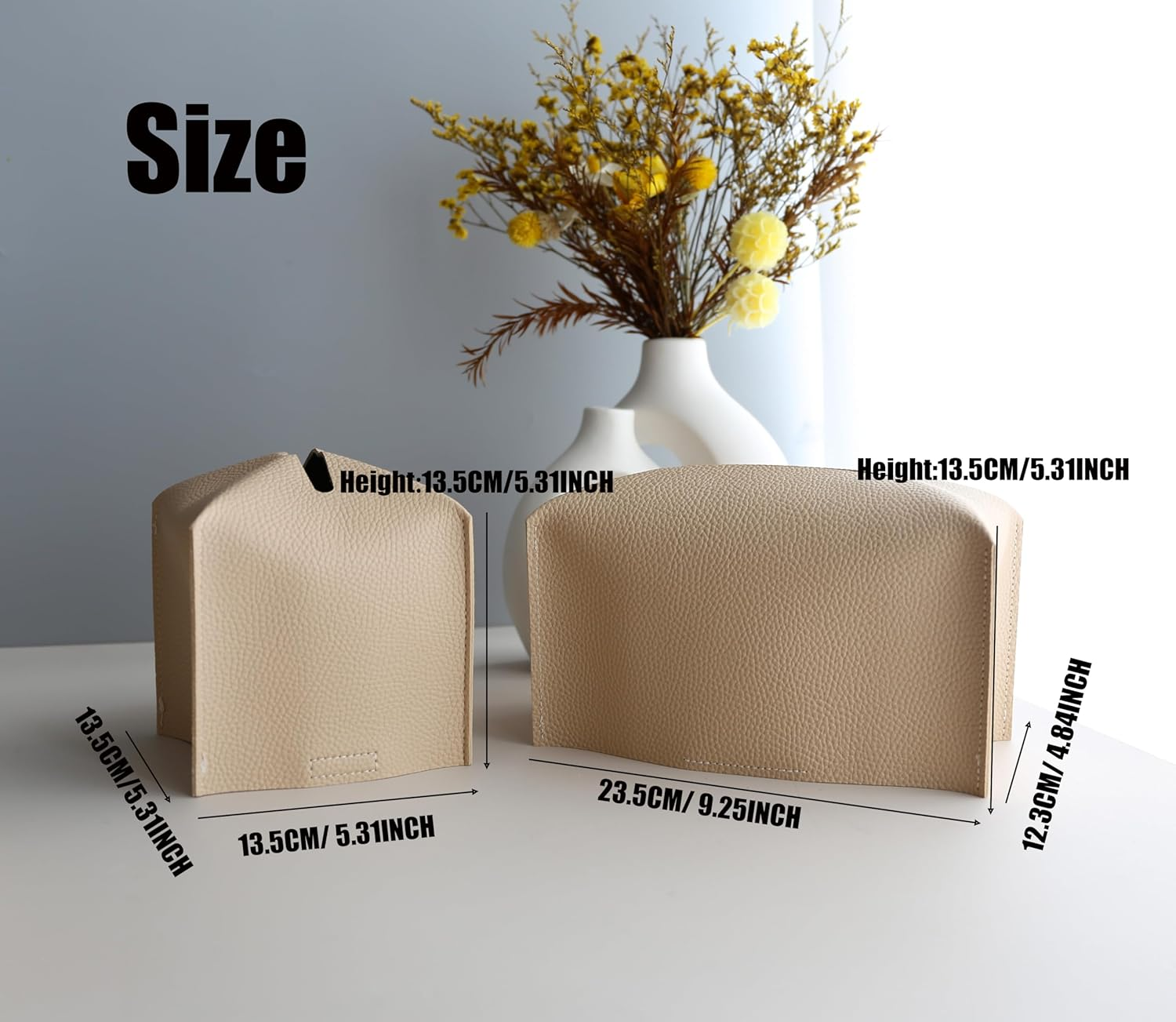 2Pcs Tissue Box Cover, Modern PU Leather Rectangular Tissue Box Holder - Decorative Holder/Organizer for Bathroom Vanity Countertop, Night Stands, Office Desk - Pu-Beige image number 2