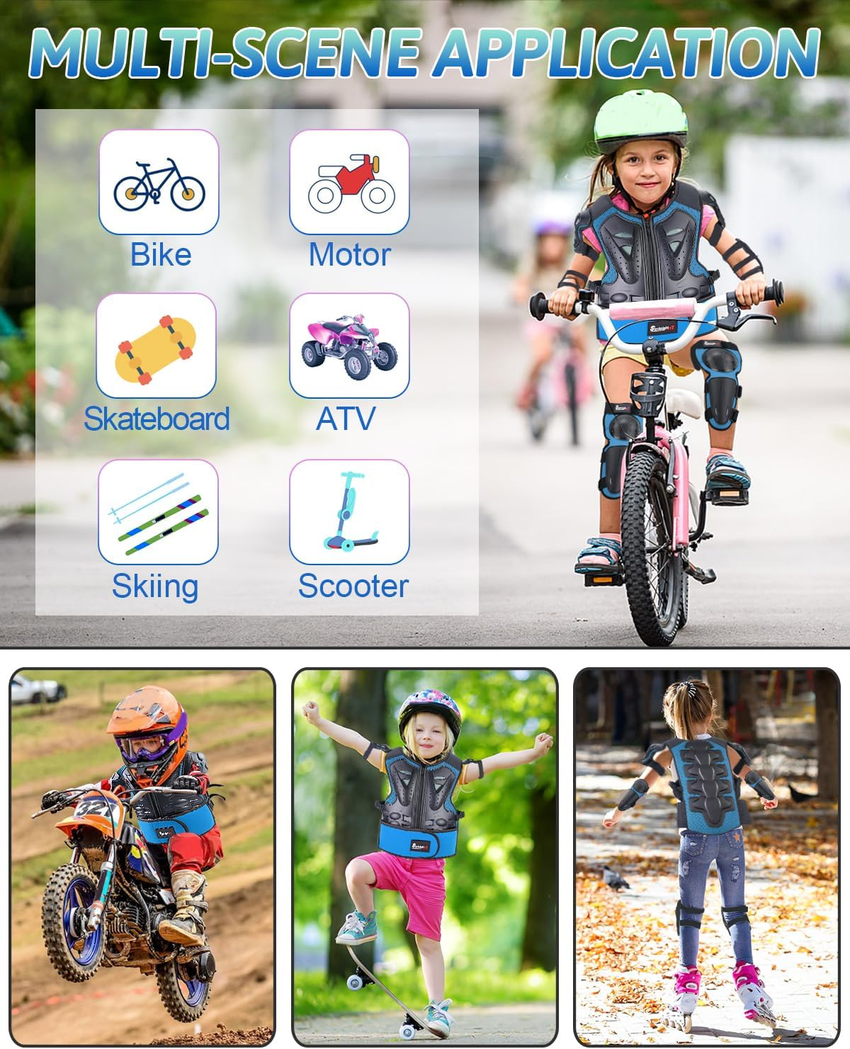 Starknightmt Kids Motorcycle Armor Suit Dirt Bike Gear Riding Protective Chest Spine Back Protector Shoulder Arm Elbow Knee Protector Pads for Cycling Skateboard,Skiing,Skating,Off-Road image number 2