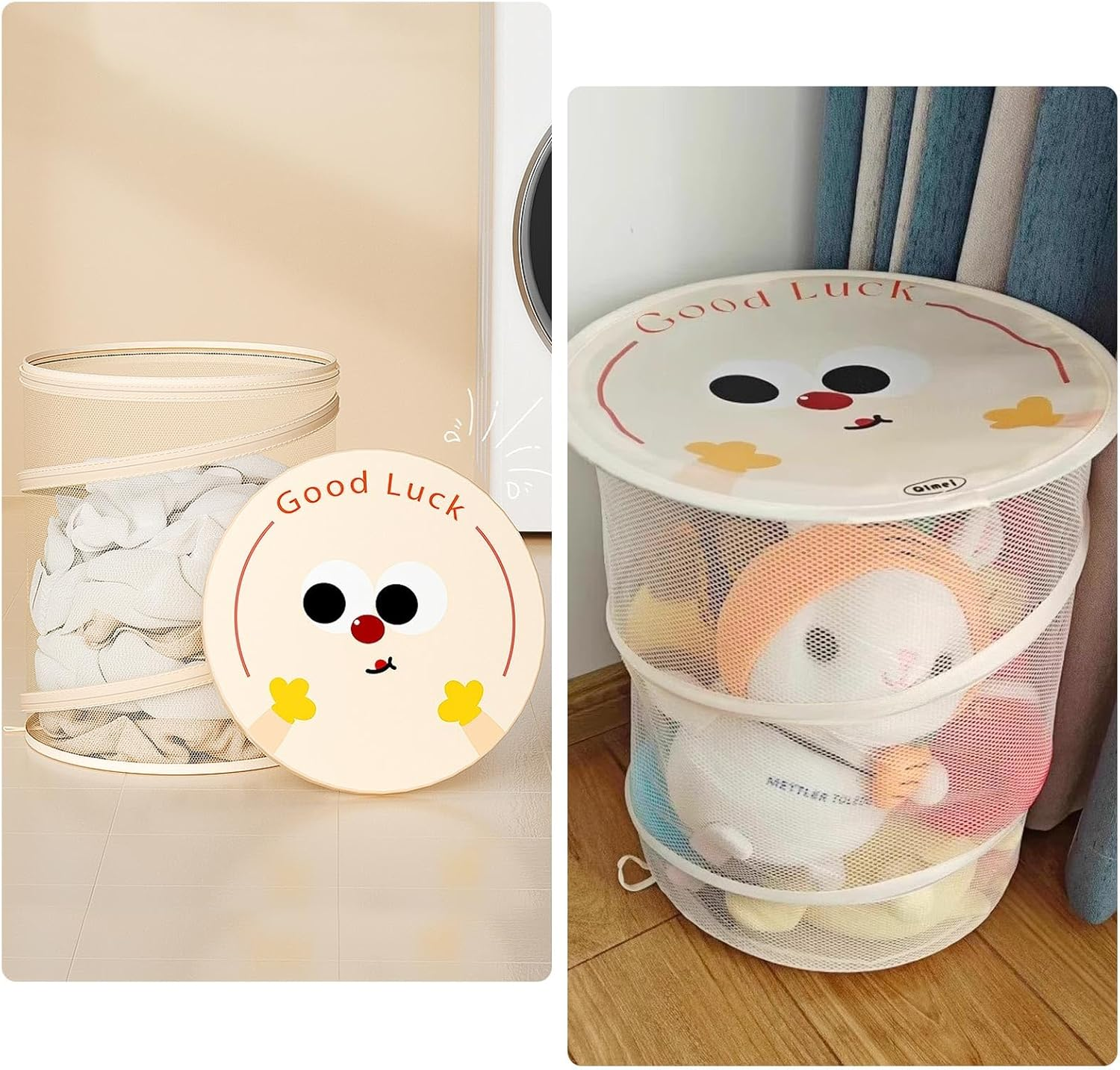 BTYMS Kids Pop-Up Laundry Basket with Lid - Collapsible Laundry Hamper, Breathable Mesh Storage for Baby Clothes & Girls Toys, Space-Saving Nursery Organizer (36&times;36&times;38Cm) image number 2