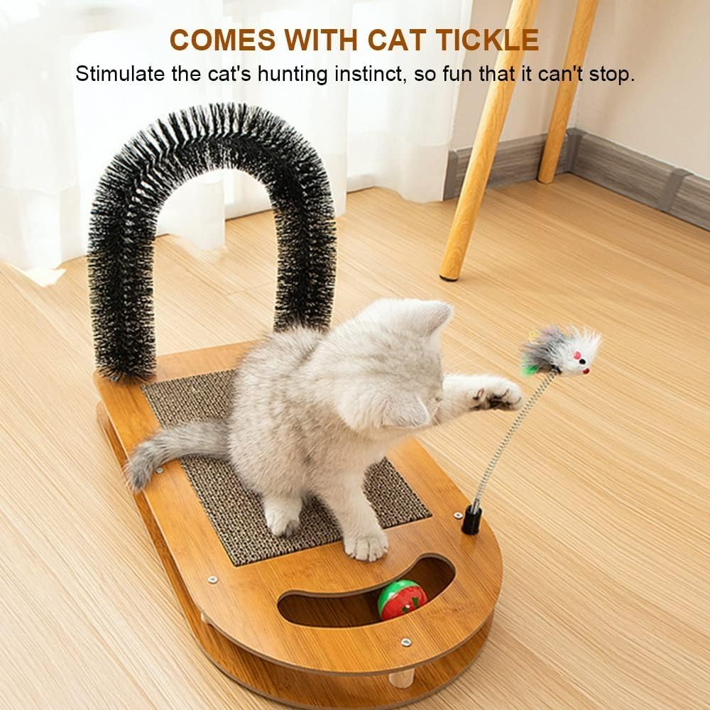 Cat Brush 4 in 1 - Scratching Board, Scratching Arch with Scratching Mats, Care Device with Scratching Pad, Cardboard Scratcher with Bell, Massager, Pet Brush with Interactive Mouse Toy image number 3