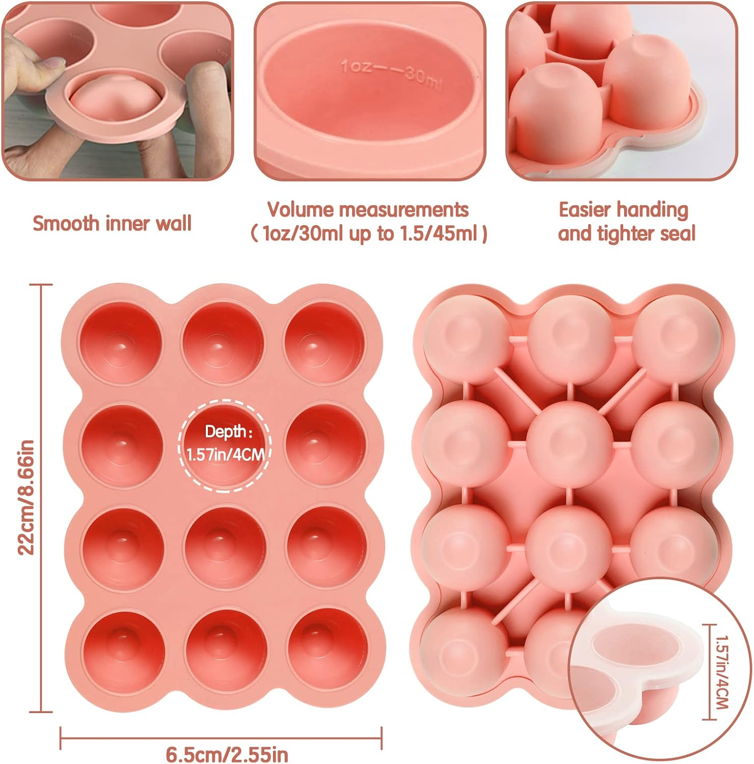 Baby Food Storage Container - 12 X 1.5Oz Silicone Baby Food Freezer Tray with Silicone Lid, Perfect for Homemade Purees, Vegetables & Fruits - Gossamer Pink - Gossamer Pink image number 4