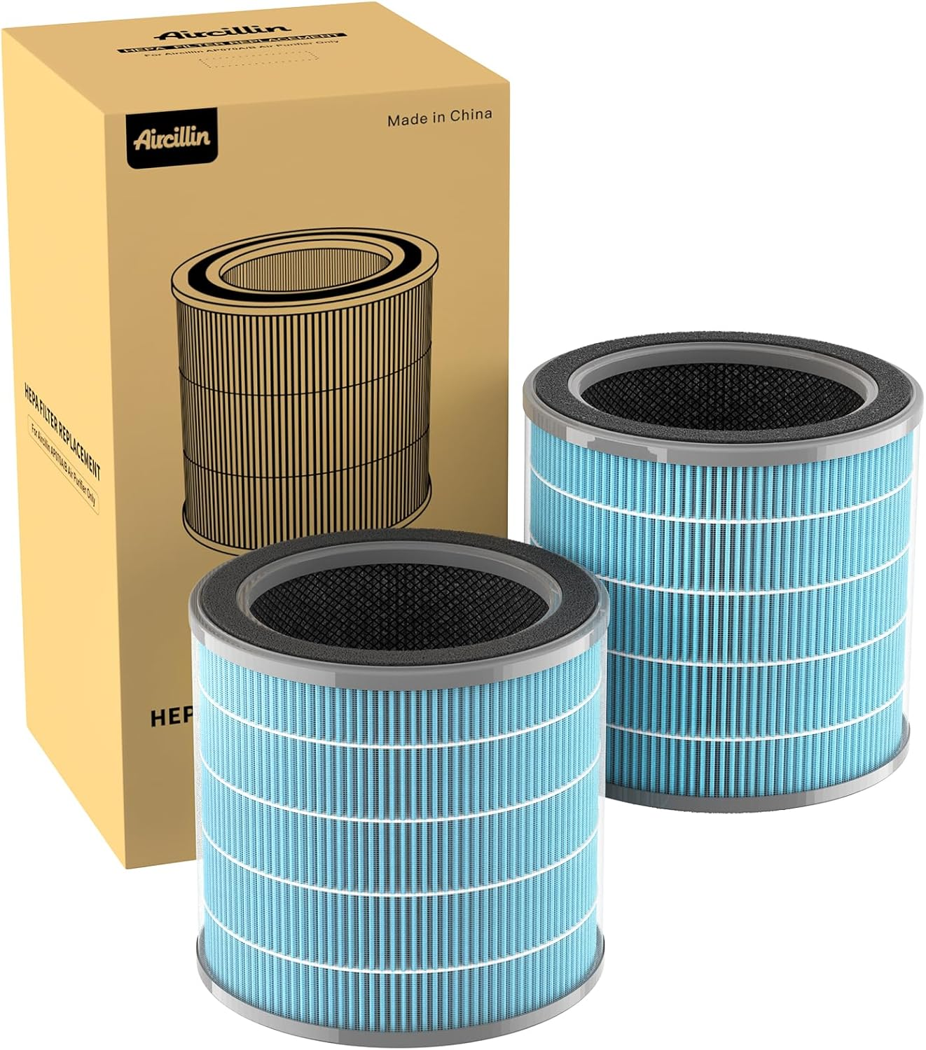 Aircillin Air Purifier AP070A & AP070B Replacement Filters, Efficiency Activated Carbon, High-Efficiency HEPA Filter, 2 Pack