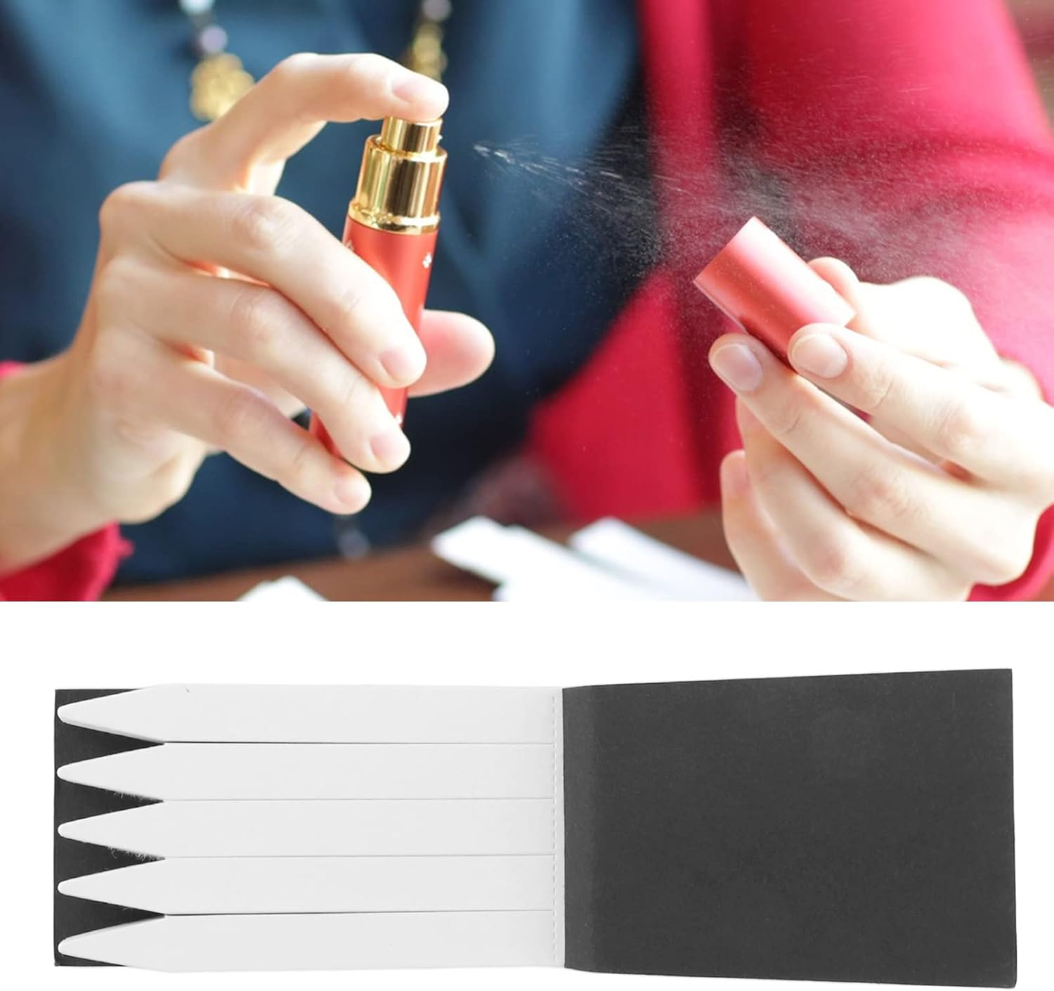 Perfume Paper Test Strips, 100 Pcs Disposable Portable White Essential Oil Scent Paper Test Strips, Tester Paper Strips with Black Cover for Aromatherapy, Testing Fragrance Scent image number 1