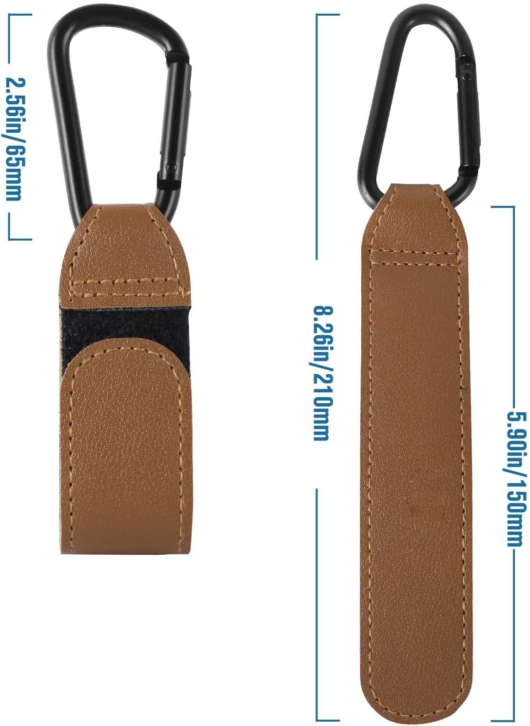 Pram Hook Clips, Pack of 2 Buggy Clips Carrier Pram Hooks, Pram Bag Holder Made of Leather, Bag Hooks for Strollers, Pram Clips, Pram Hooks for Bags, Backpack (Brown) - Brown image number 5