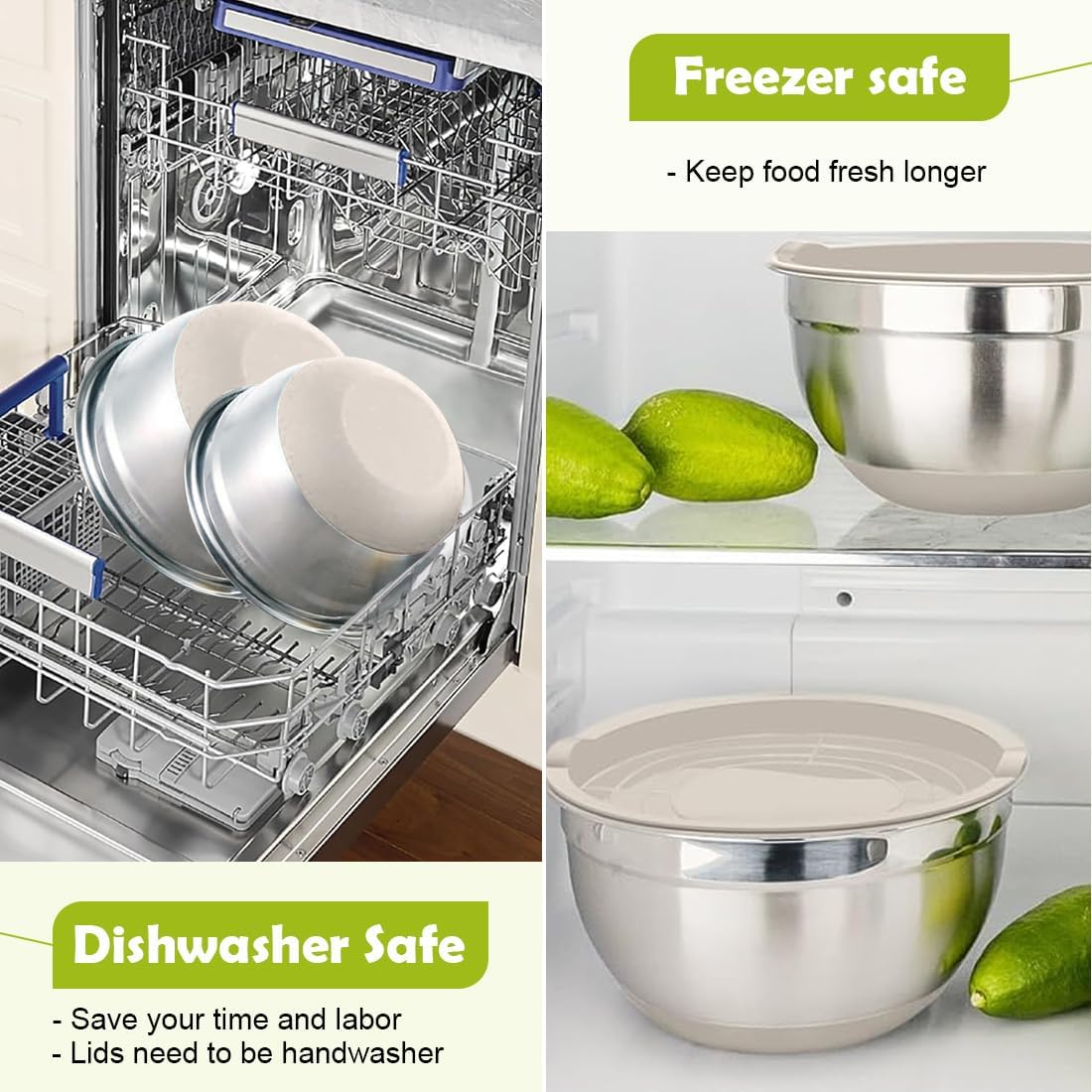 Stainless Steel Mixing Bowl Set with Airtight Lids, Non-Slip Base & Multi-Functional Colander, 3 Sizes (1.5, 2.5, 6 QT) for Baking, Cooking & Food Storage, Includes Grater Attachments image number 1